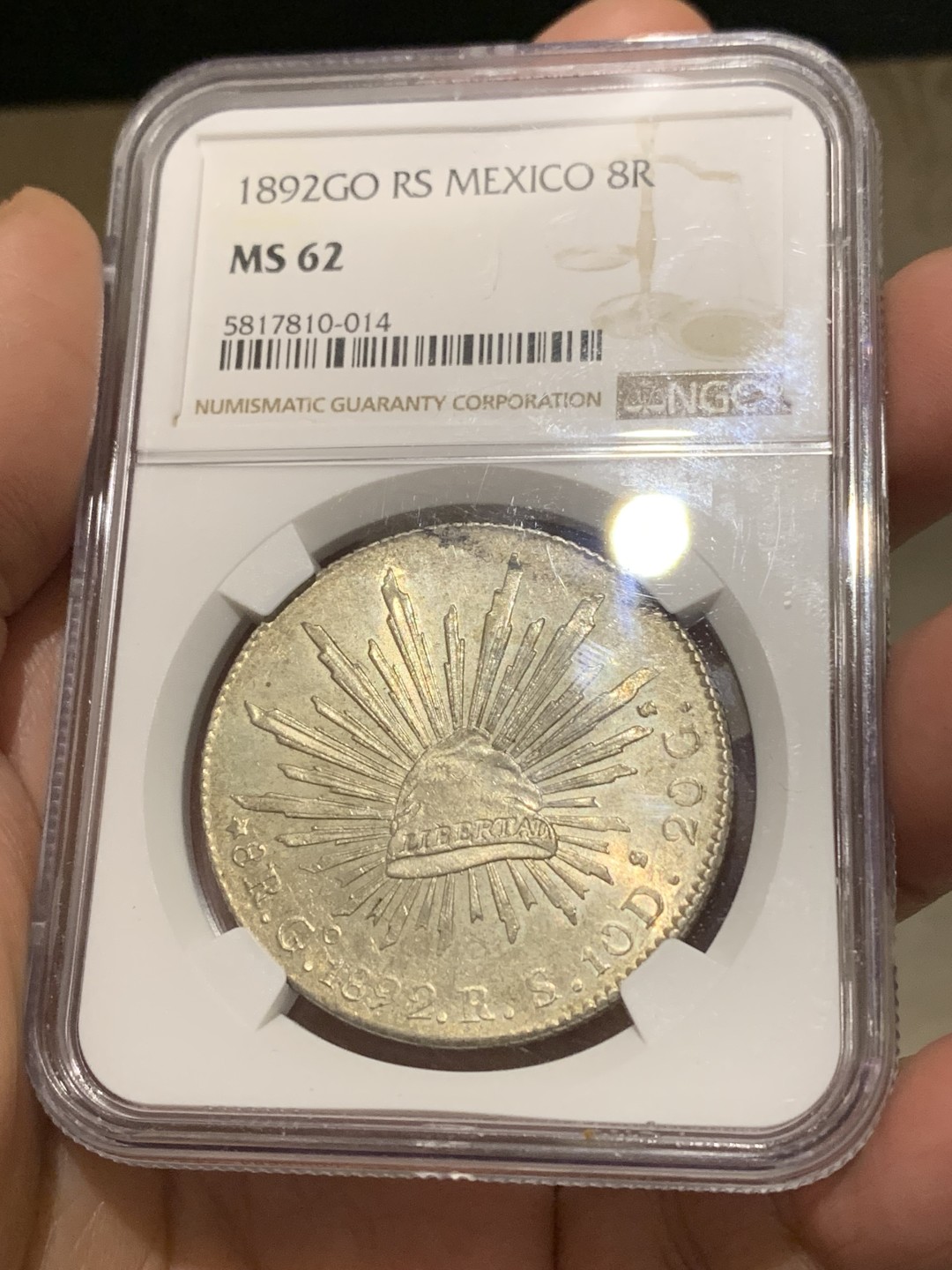 《竞宝斋》第148场-周日，周一 2场 (全场包邮) NGC MS62 墨西哥 1892年 GO RS版 花边鹰洋 光度好 羽毛也亮