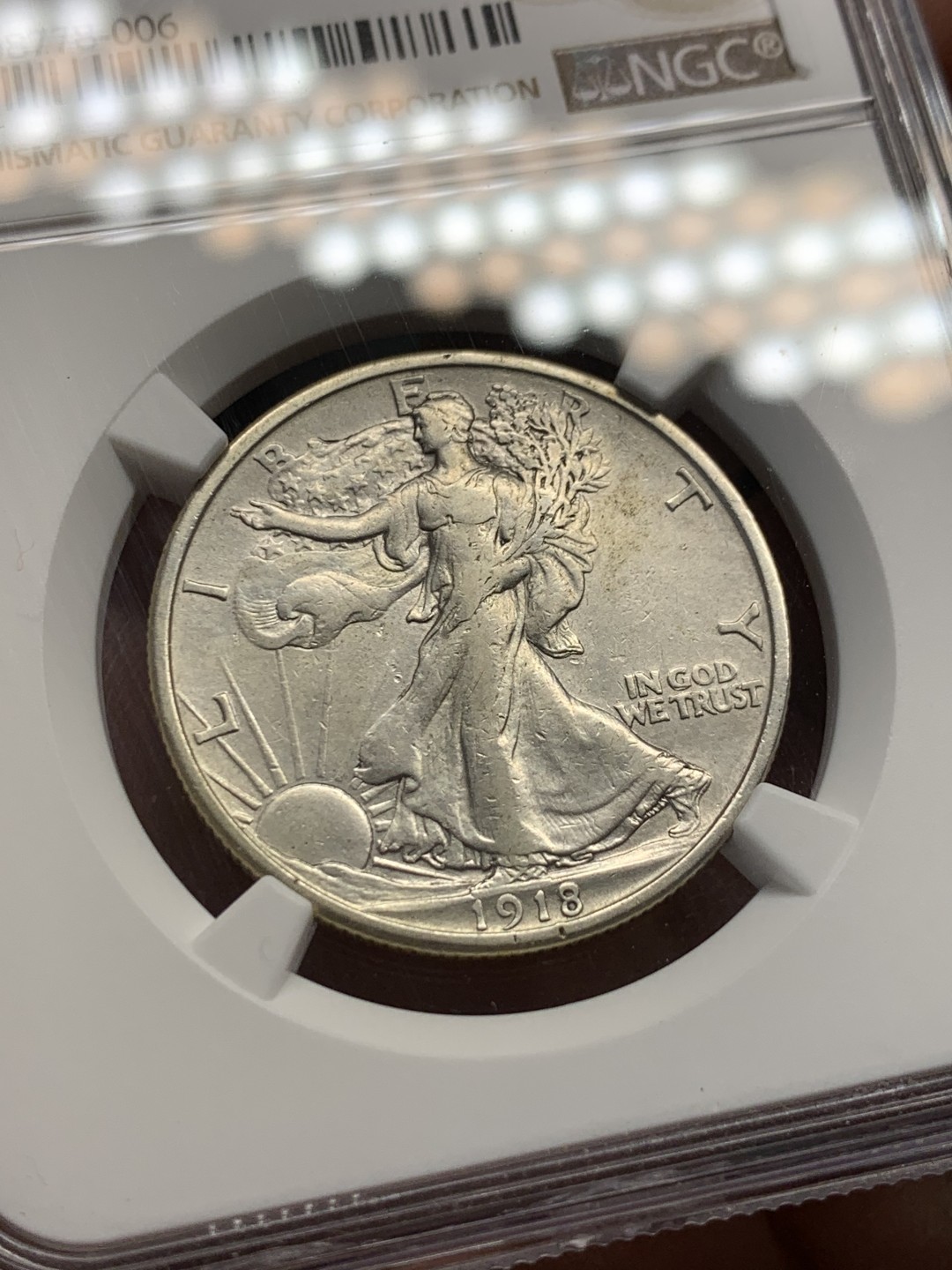 《竞宝斋》第148场-周日，周一 2场 (全场包邮) NGC-VF 美国1918年 行走女神半圆 这个是早期年份 一般都是40几年好品 ，这个有VF已经不得了了