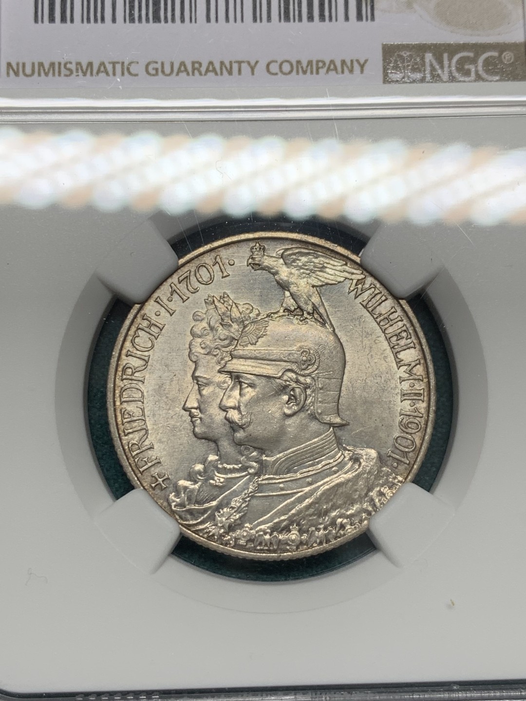 《竞宝斋》第148场-周日，周一 2场 (全场包邮) NGC-UNC 德国1901年 两百周年纪念2马克银币 顶级原光好品