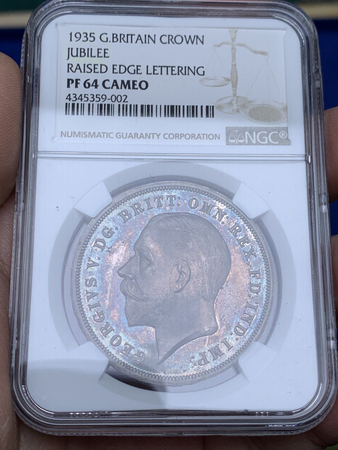 《竞宝斋》第148场-周日，周一 2场 (全场包邮) NGC PF64 CAMEO 英国1935乔治五世精制木马剑镜面底板，发行量仅2500枚