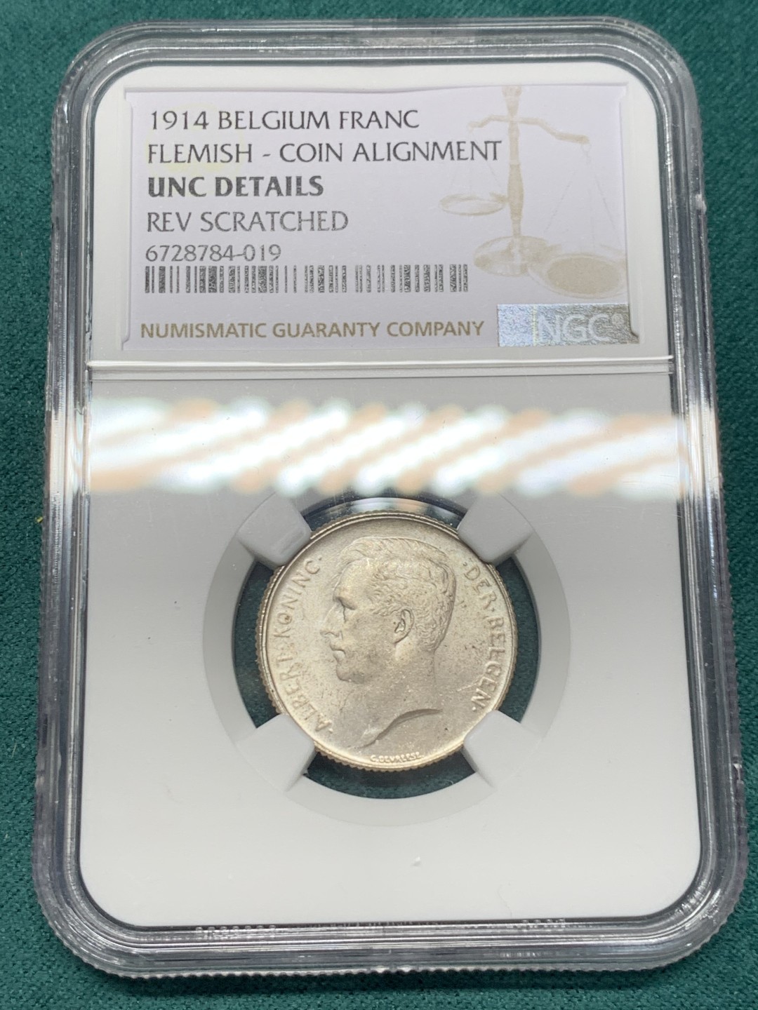 《竞宝斋》第148场-周日，周一 2场 (全场包邮) NGC-UNC 比利时1914年 埃尔佩托 1法郎银币 顶级好品 粉光