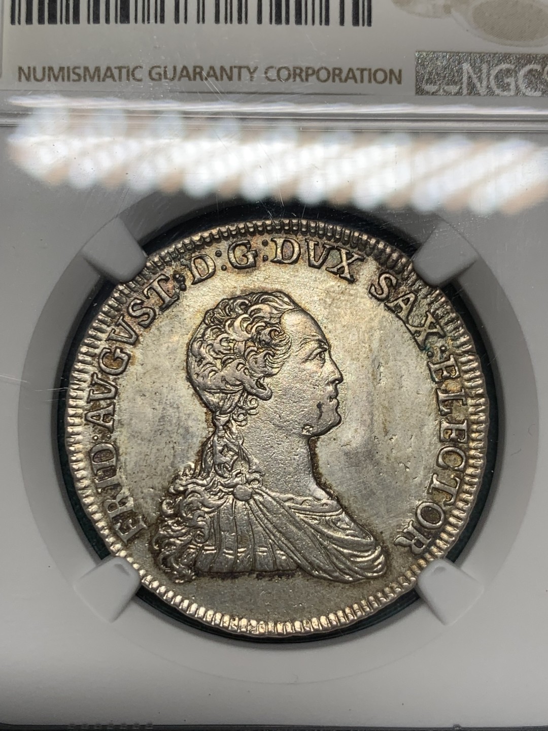 《竞宝斋》第148场-周日，周一 2场 (全场包邮) NGC AU 德国1767年 萨克森 2/3泰勒 银币弗里德里希奥古斯特三世少见 年轻头像