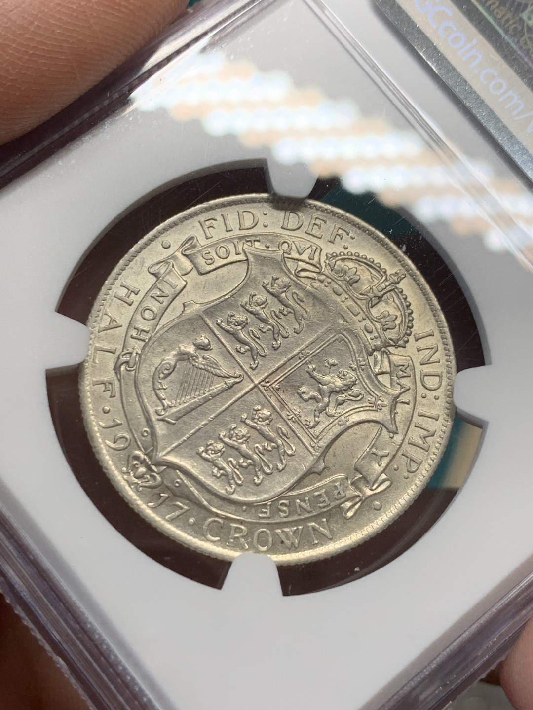 《竞宝斋》第148场-周日，周一 2场 (全场包邮) NGC-AU58 英国 1917年 乔治五世半克朗银币 乔五早期年份 925高银版 原色银光 转光流畅