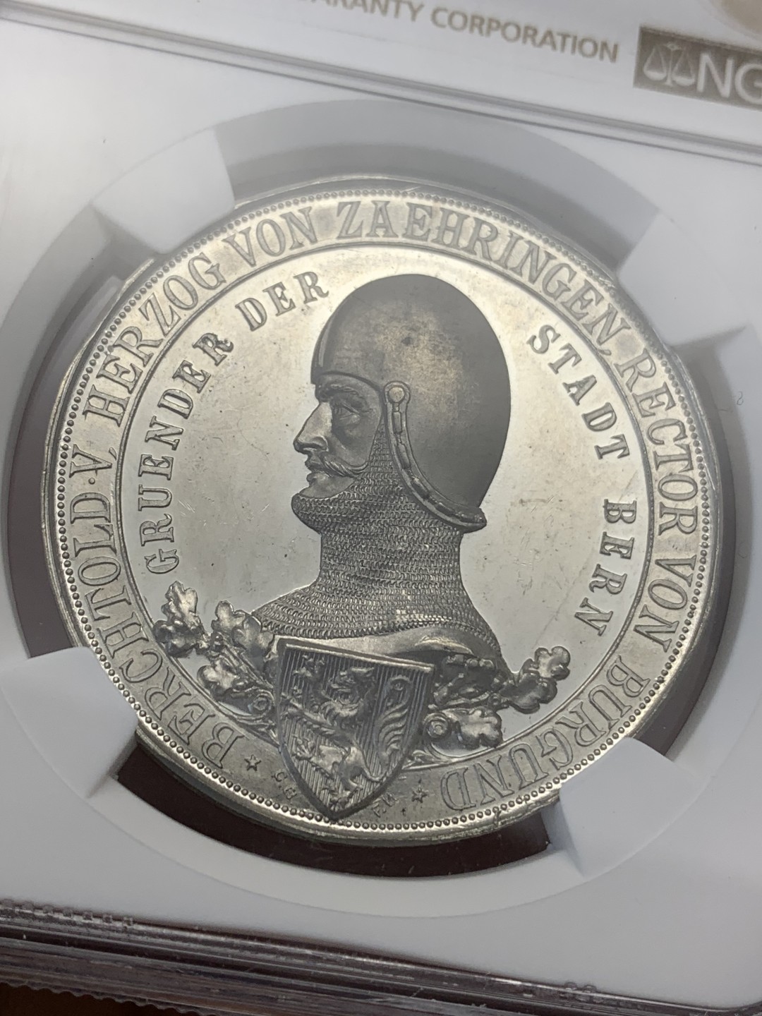 《竞宝斋》第148场-周日，周一 2场 (全场包邮) NGC MS62 1891年瑞士伯尔尼建城700周年纪念合金章 镜面底板 品相状态很不错