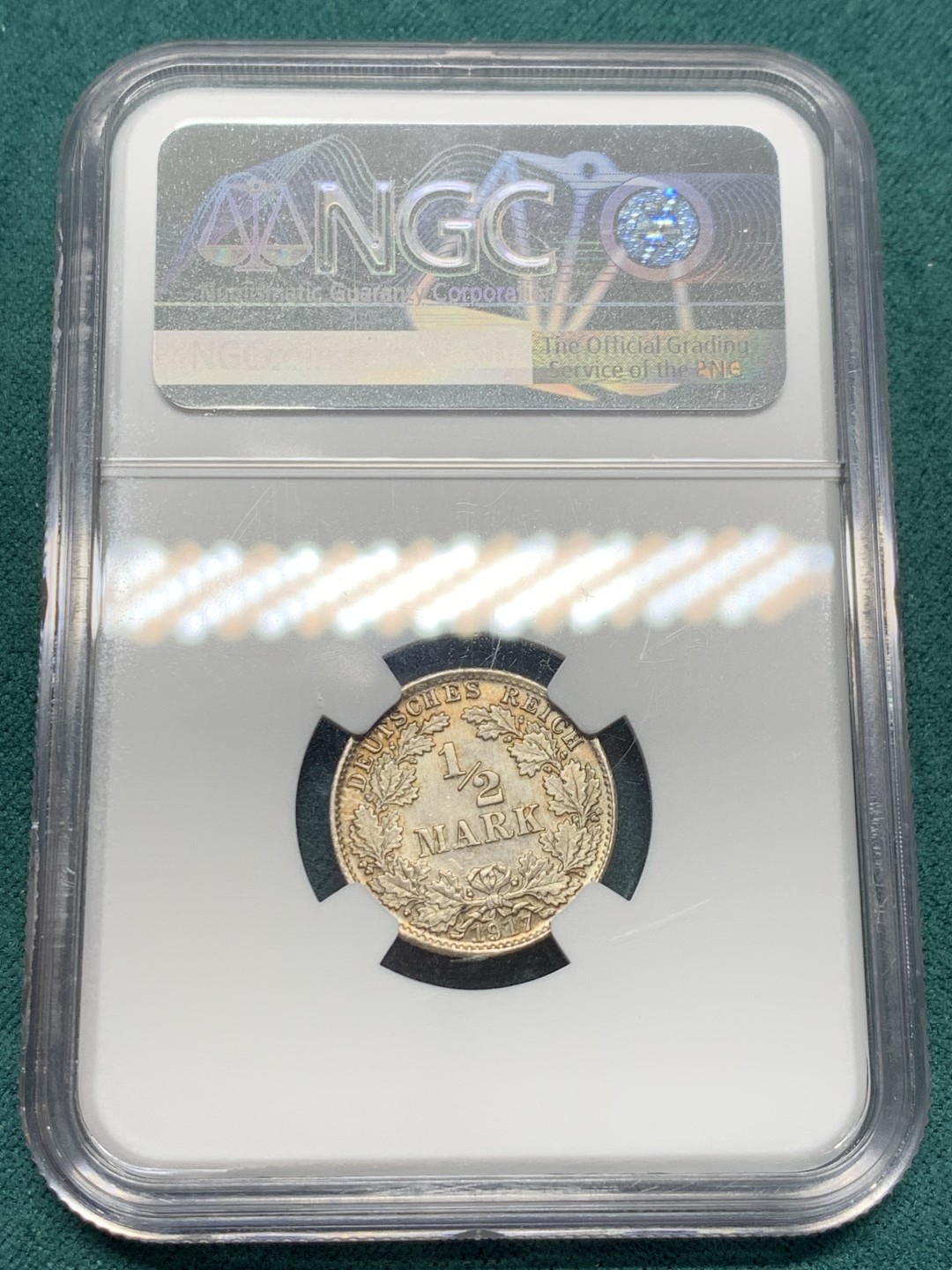 《竞宝斋》第148场-周日，周一 2场 (全场包邮) NGC-MS64 德国 1917D 1/2马克 银币