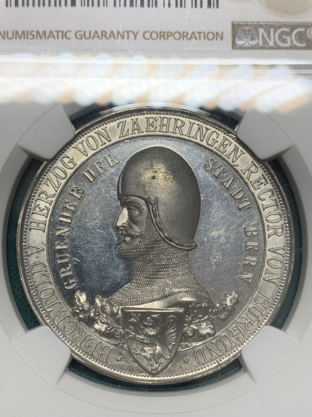 《竞宝斋》第148场-周日，周一 2场 (全场包邮) NGC MS62 1891年瑞士伯尔尼建城700周年纪念合金章 镜面底板 品相状态很不错