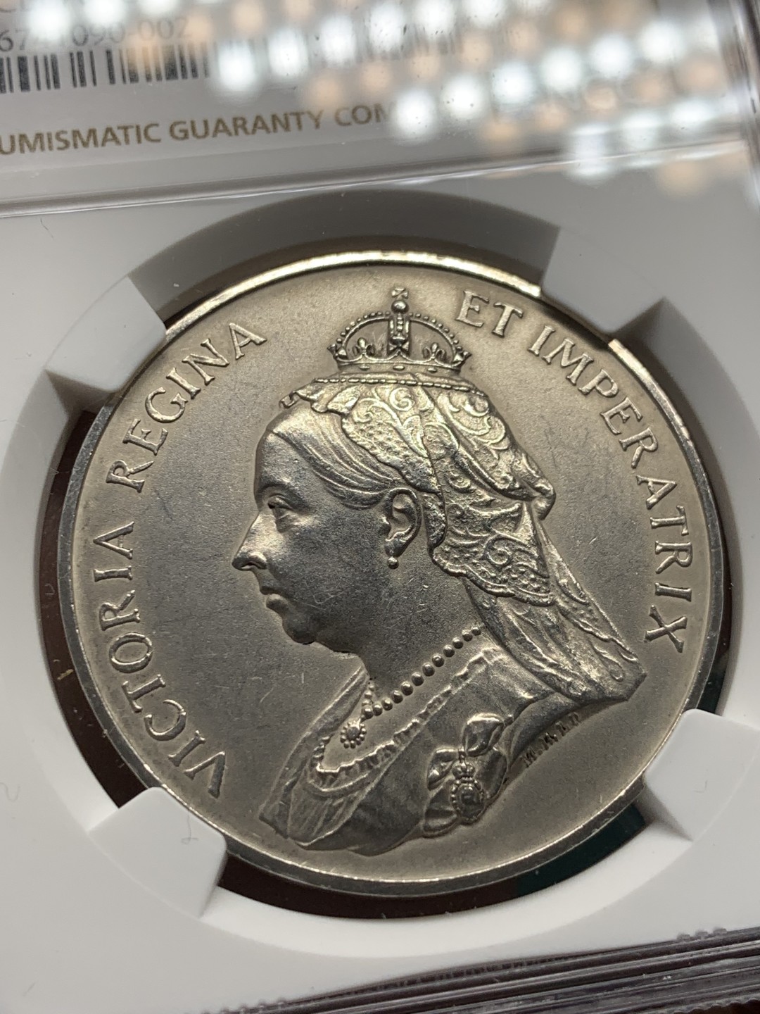 《竞宝斋》第148场-周日，周一 2场 (全场包邮) NGC UNC 1897H英国维多利亚钻石禧年纪念银章，喜敦造币厂制 登基60周年纪念