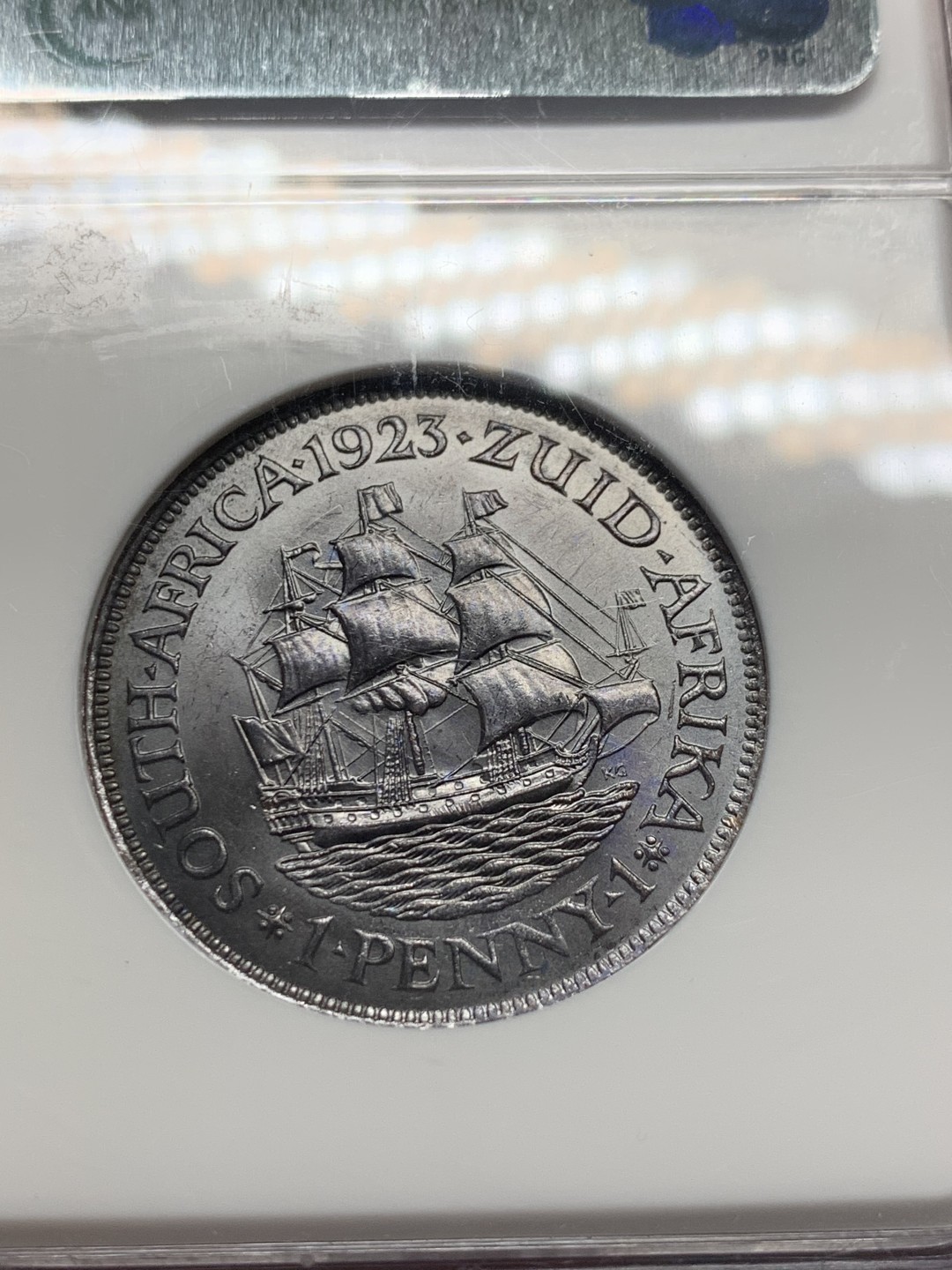 《竞宝斋》第148场-周日，周一 2场 (全场包邮) 季军 NGC MS65BN 英属南非 1923 乔五1便士铜币 恰好百年 保存难得