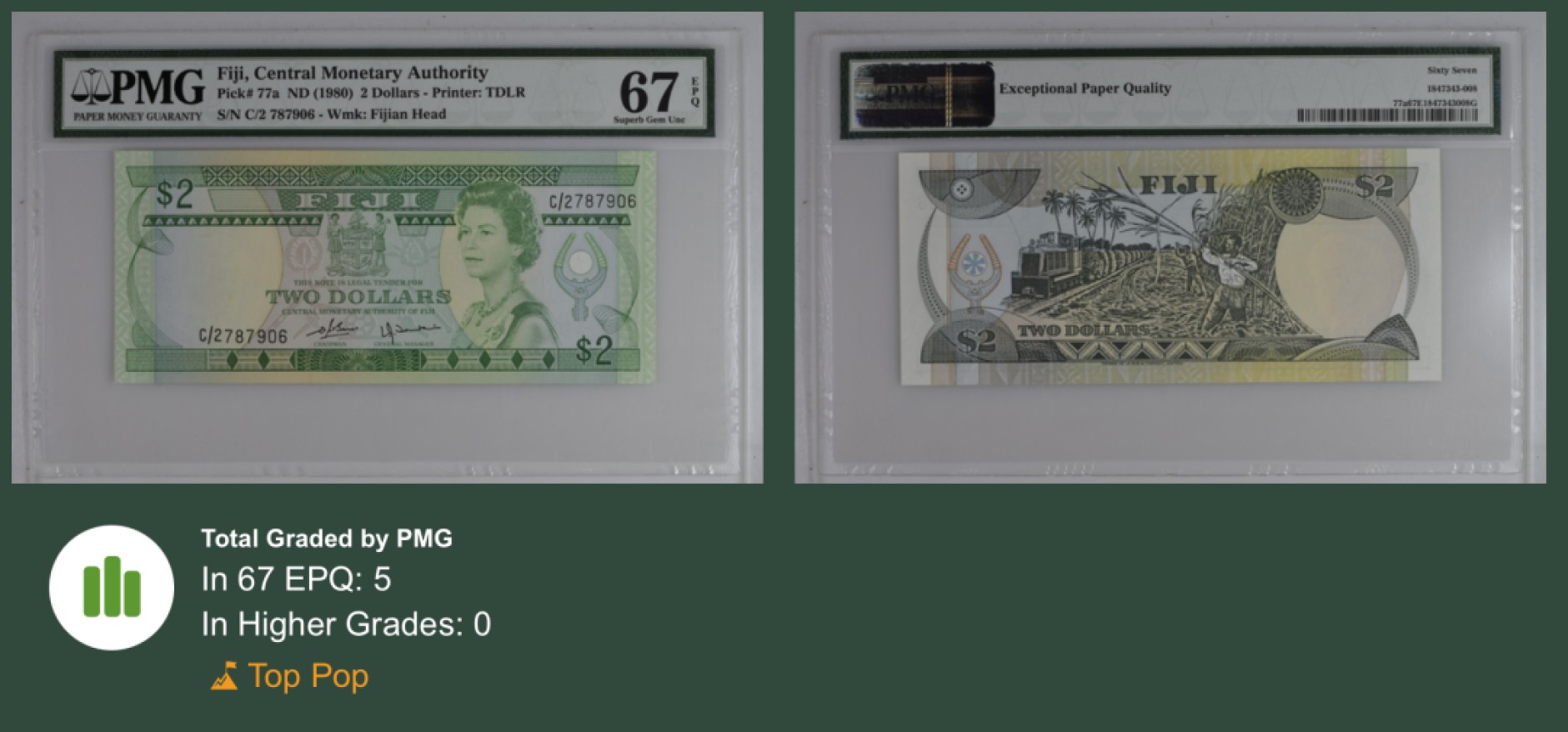 收藏联盟Quantum Auction 第245期拍卖  斐济群岛1980年2元 PMG67 冠军分