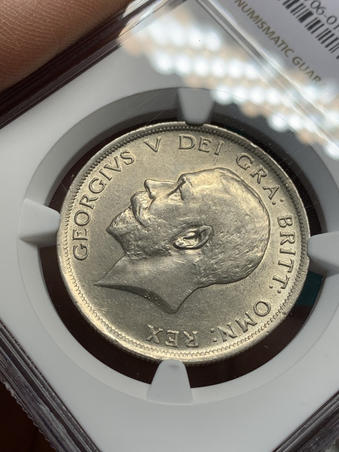 《竞宝斋》第148场-周日，周一 2场 (全场包邮) NGC-AU58 英国 1917年 乔治五世半克朗银币 乔五早期年份 925高银版 原色银光 转光流畅