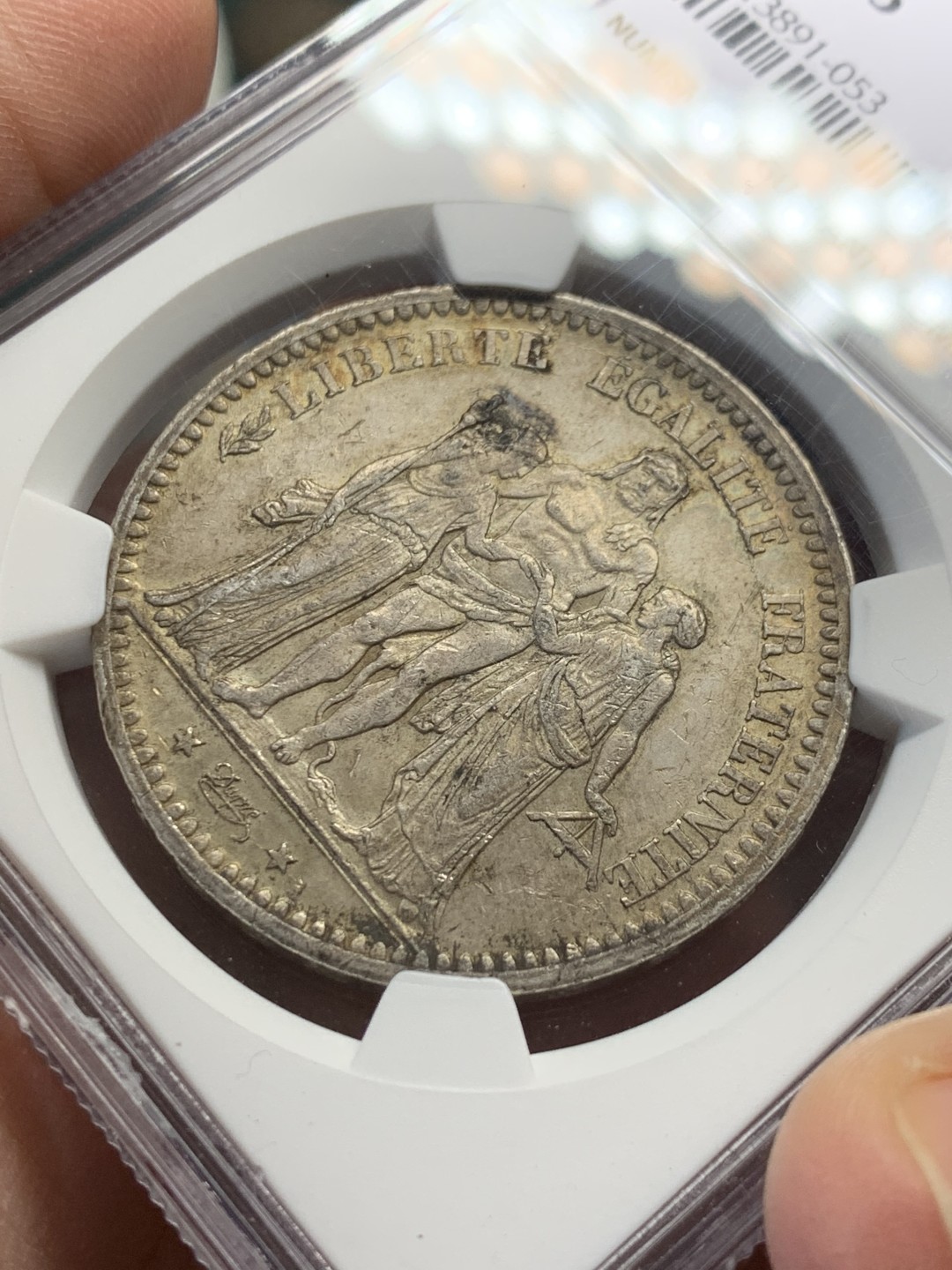 《竞宝斋》第148场-周日，周一 2场 (全场包邮) NGC-AU55 法国1873年 大力神5法郎银币 原味老包浆