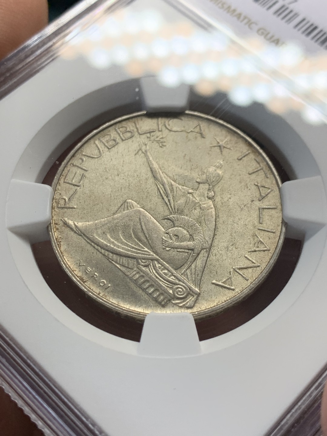 《竞宝斋》第148场-周日，周一 2场 (全场包邮) NGC-MS63 意大利1961年 坐人500里拉银币 顶级原光好品