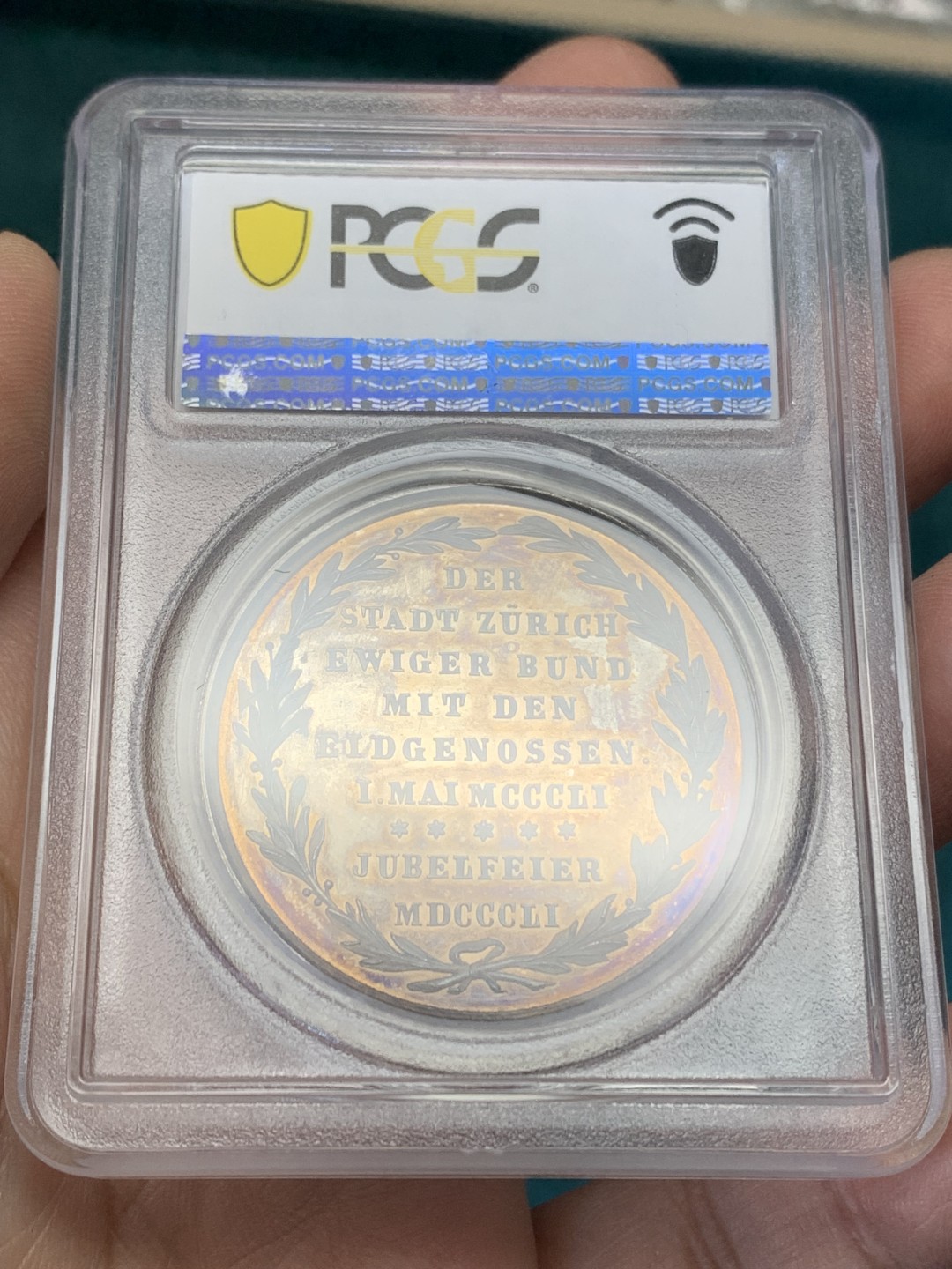 《竞宝斋》第148场-周日，周一 2场 (全场包邮) PCGS-SP63 瑞士 1851年 大银章 纪念瑞士联盟500周年 镜面+欧洲包浆 精美设计与精致工艺相结合 加厚盒 手感十足