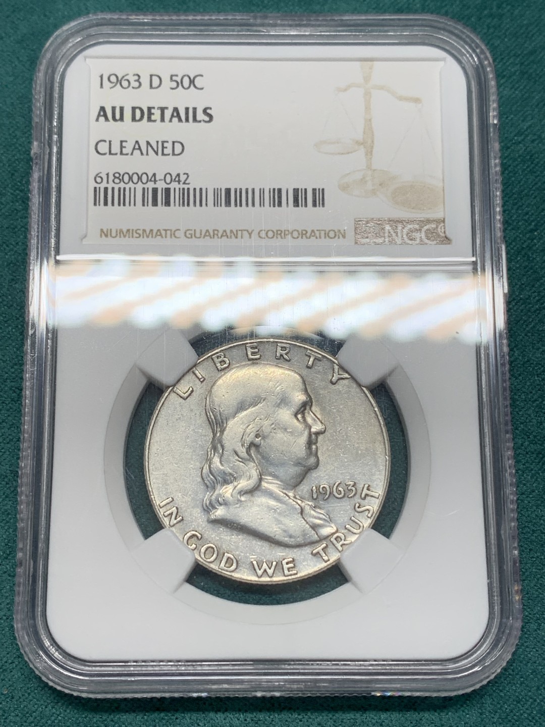 《竞宝斋》第148场-周日，周一 2场 (全场包邮) NGC AU 1963 美国法兰克林 半圆银币