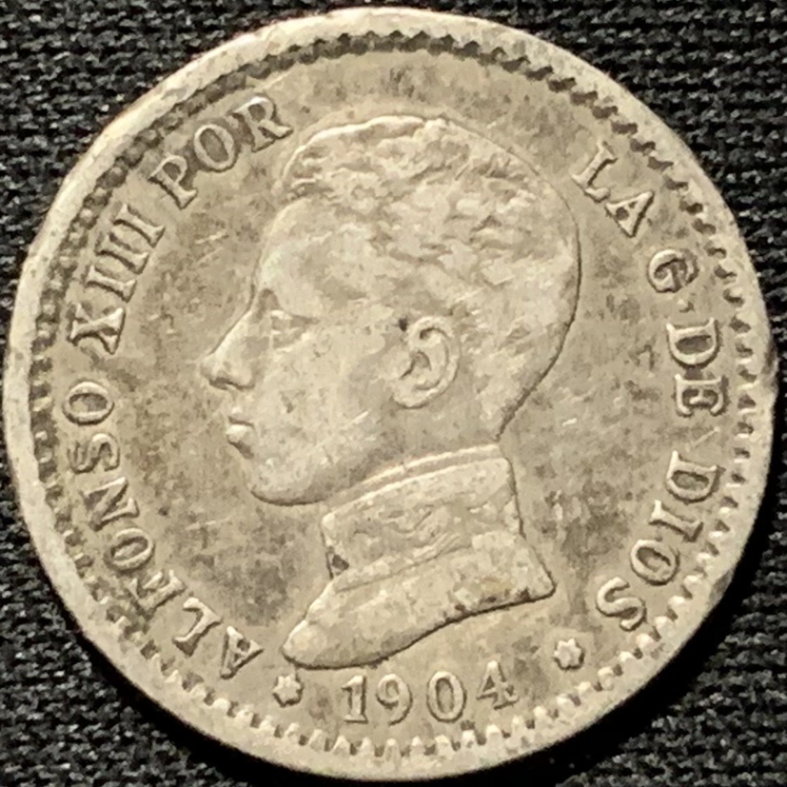 紫瑗钱币——第262期拍卖 西班牙 1904年 阿方索十三世 少年头 50分 2.5克 0.835银