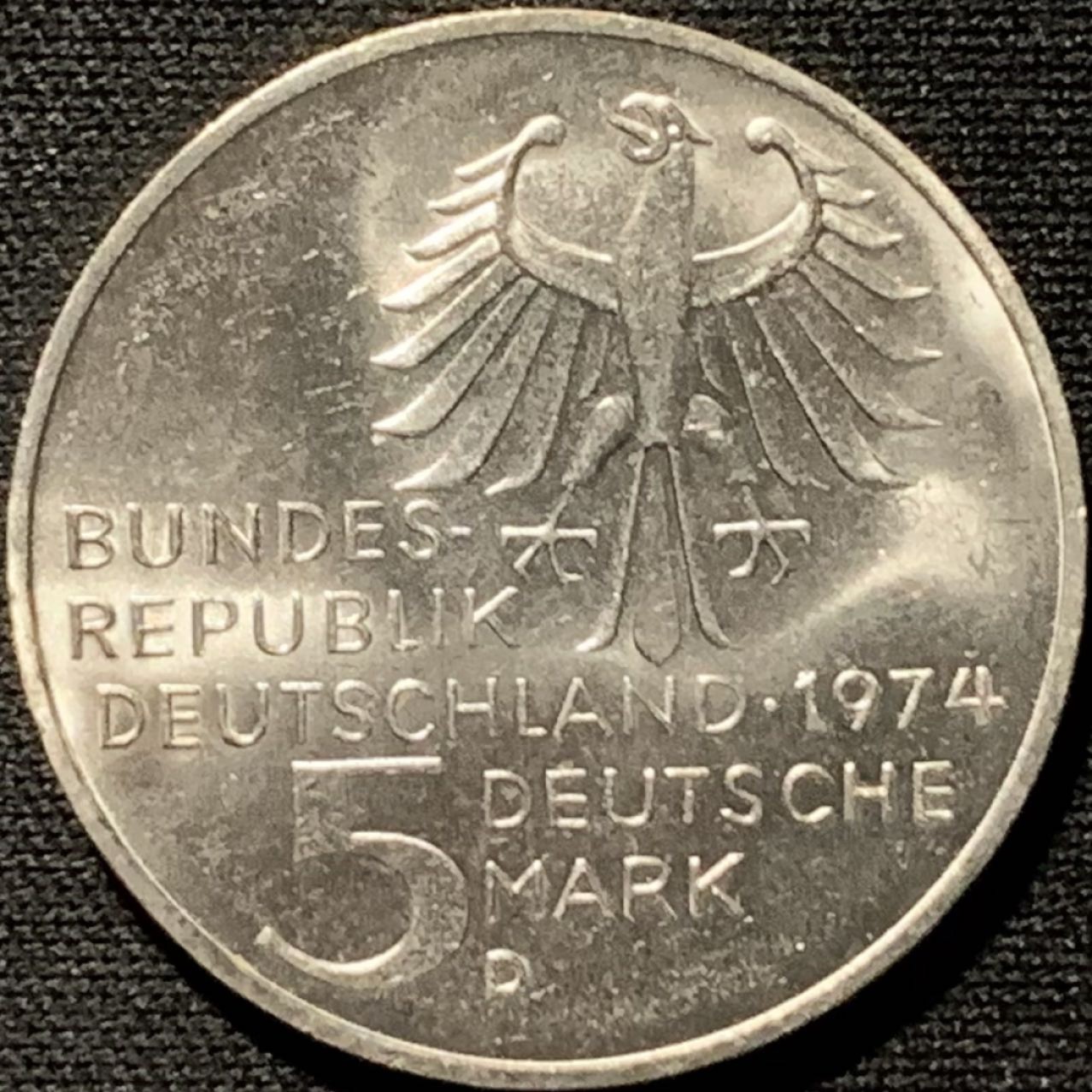 紫瑗钱币——第262期拍卖 联邦德国 1974年 D厂 康德诞辰250周年 5马克 11.2克 0.625银 UNC