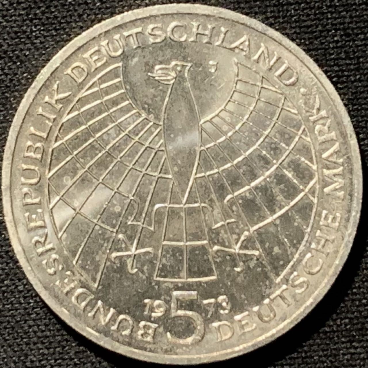 紫瑗钱币——第262期拍卖 联邦德国 1973年 J厂 哥白尼诞辰500周年 5马克 11.2克 0.625银 UNC