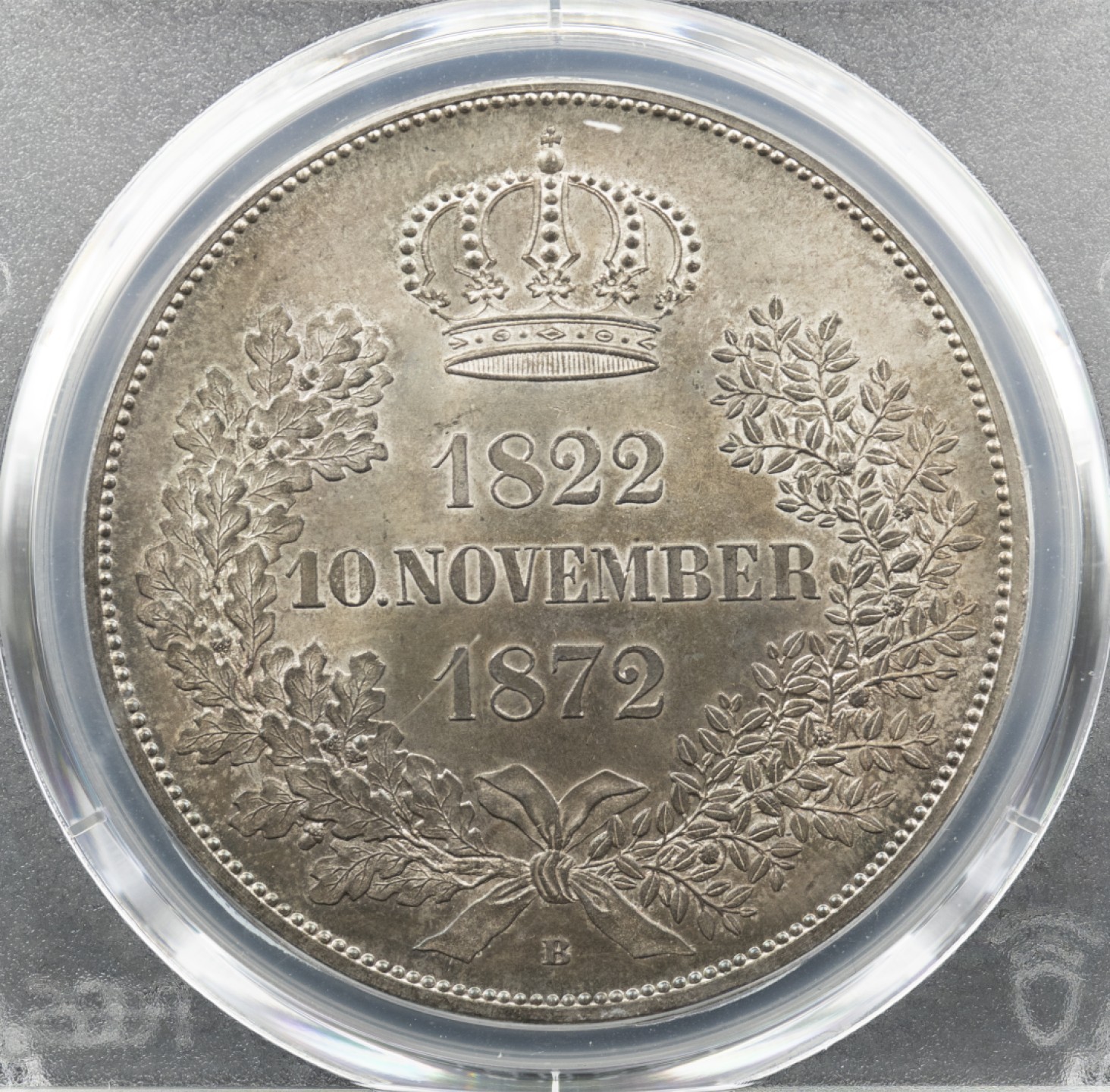 万国钱币拍卖第005期 1872年德国萨克森金婚2泰勒大银，最后的2泰勒，好品越来越难，五彩原味欧洲一手纸袋包浆，低评状态。