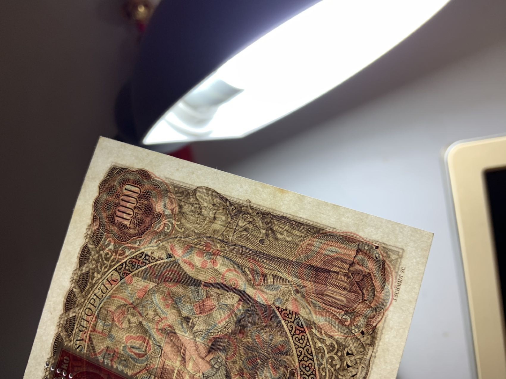 收藏联盟Quantum Auction 第246期拍卖 捷克斯洛伐克1940年1000克朗加贴样票 品相UNC 典故 折木教子 边缘有轻微渗黄瑕疵