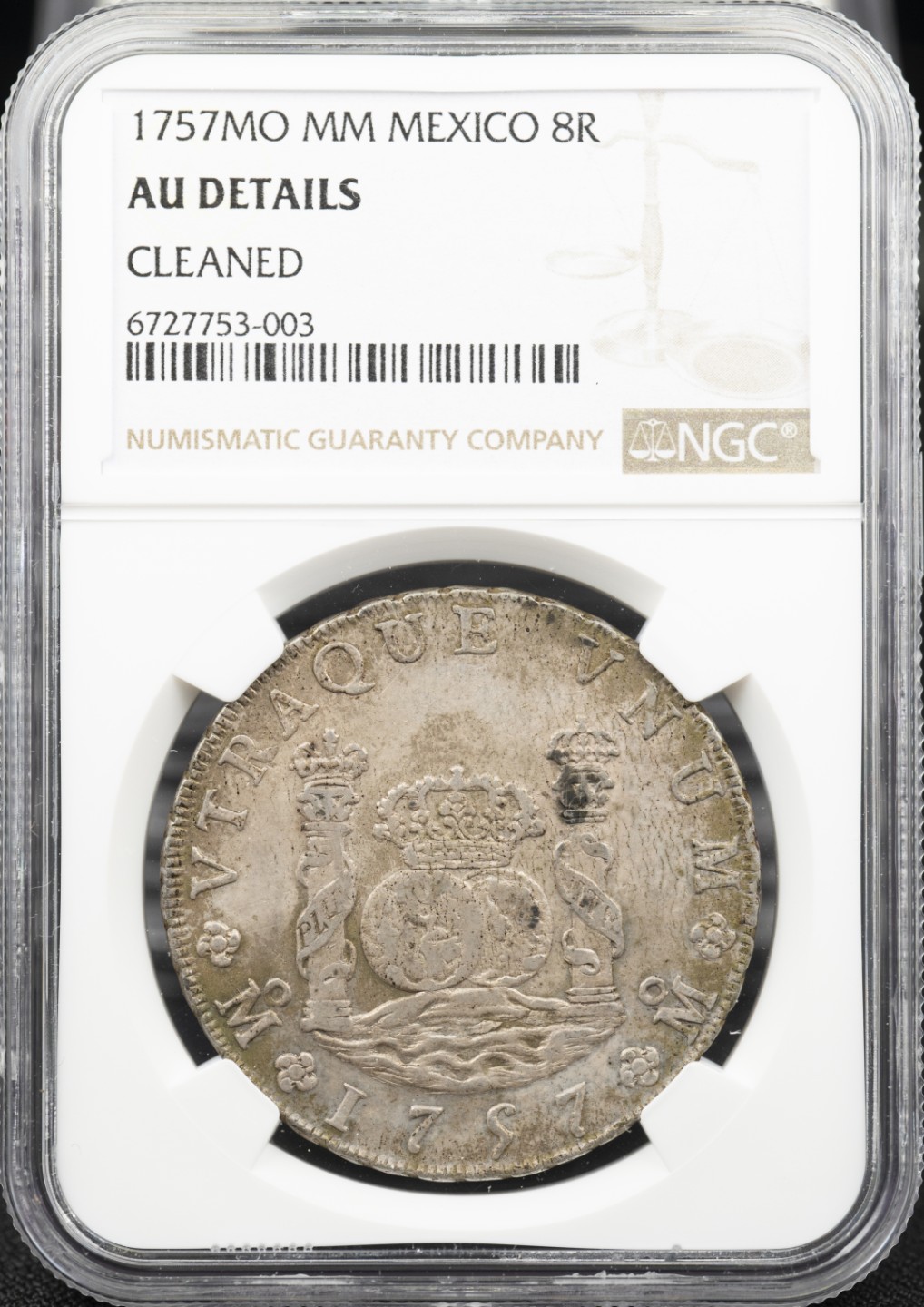 万国钱币拍卖第005期 1757MOMM西属墨西哥费迪南六世地球双柱8里亚尔