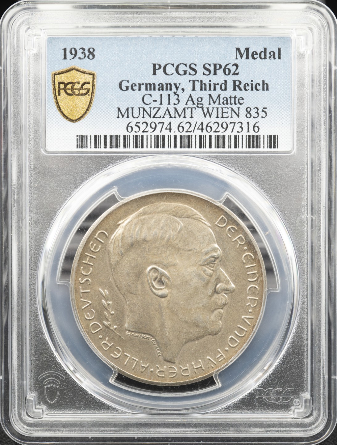 万国钱币拍卖第005期 1938年德意志第三帝国元首纪念吞并奥地利和奥地利大桥纪念银章，稀少
