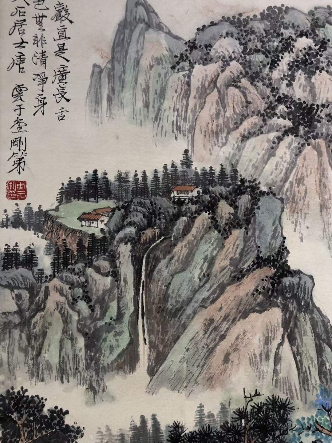 唐云高品纸本山水画一副，画工精湛，着色自然，品相完整，画心尺寸67/42……h8