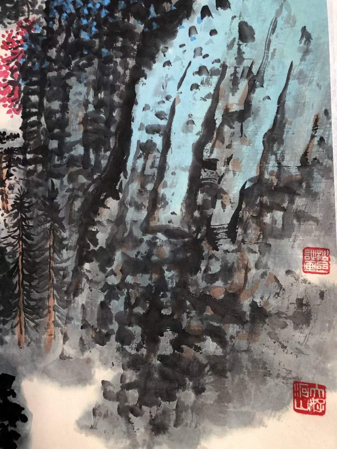 钱松岩山水图一副，画工精湛，形象逼真，纸本立轴包手绘，画心68/45……h12