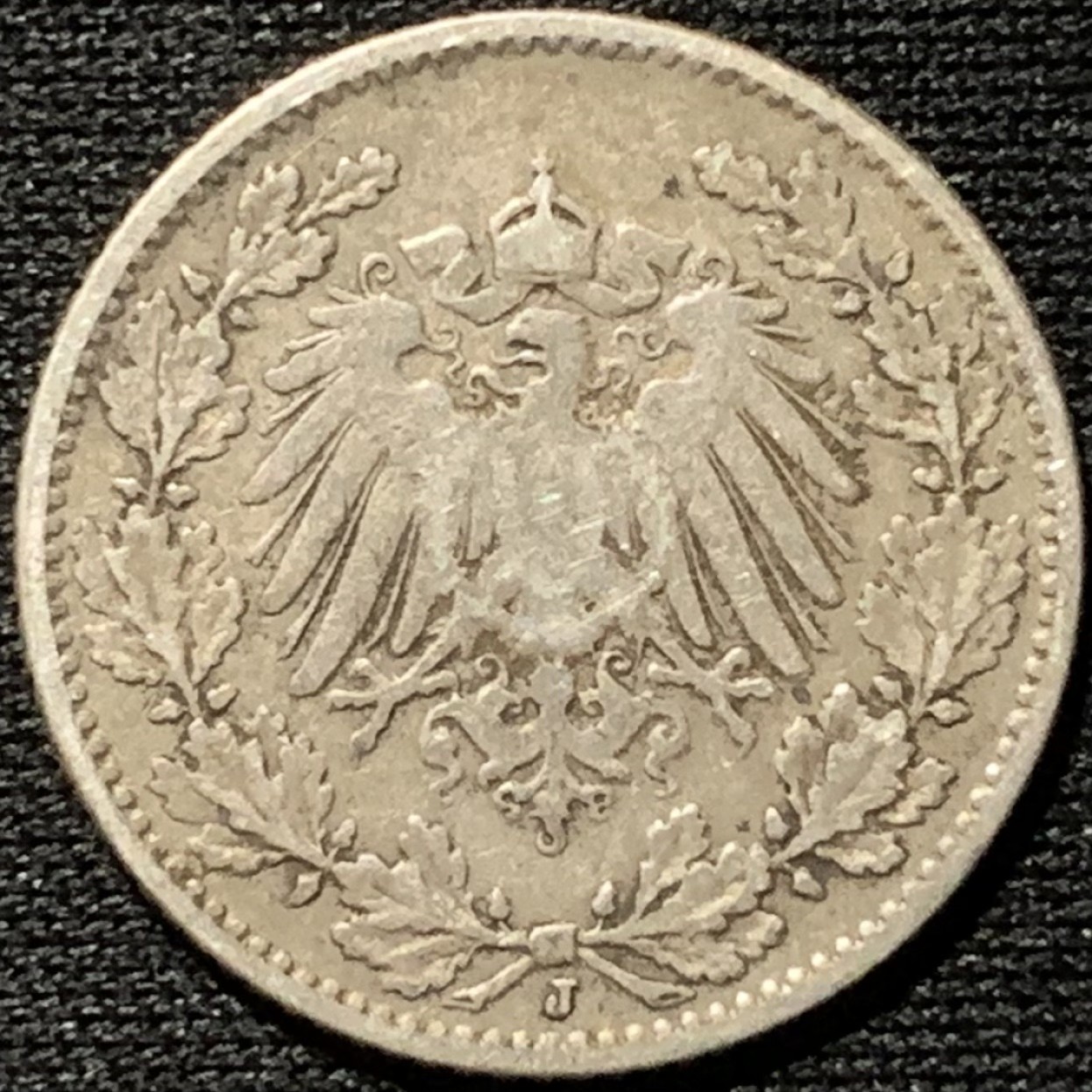 紫瑗钱币——第317期拍卖 德国 1906年 J厂 第二帝国 长翅 1/2马克 2.77克 0.9银