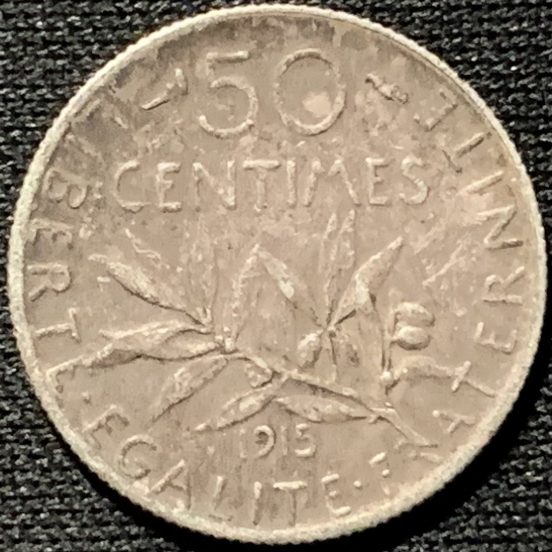 紫瑗钱币——第262期拍卖 法国 1915年 播种女神 50分 2.5克 0.835银