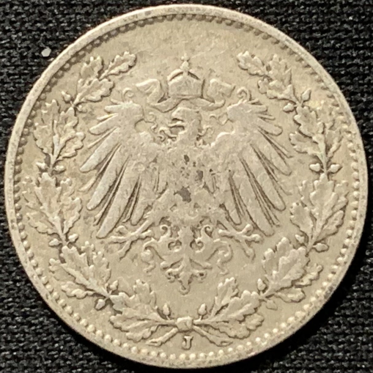 紫瑗钱币——第262期拍卖 德国 1909年 J厂 第二帝国 长翅 1/2马克 2.77克 0.9银