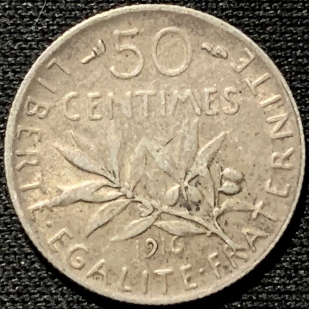 紫瑗钱币——第262期拍卖 法国 1916年 播种女神 50分 2.5克 0.835银