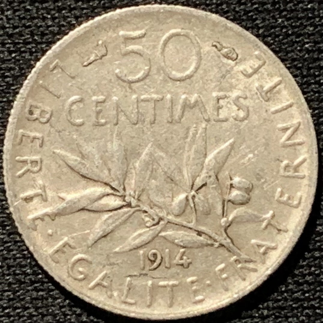 紫瑗钱币——第262期拍卖 法国 1914年 播种女神 50分 2.5克 0.835银