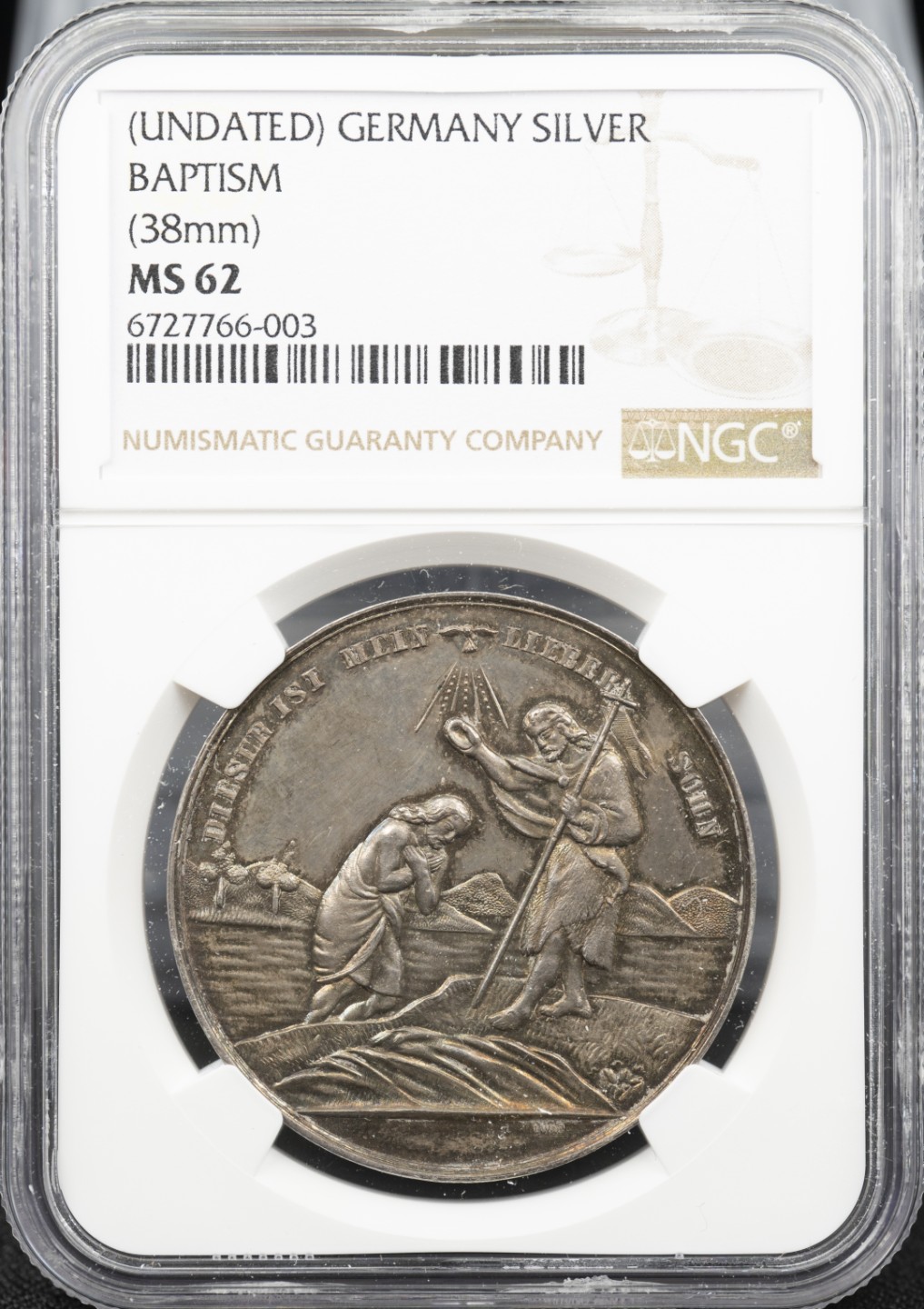 万国钱币拍卖第005期 19世纪德国耶稣在约旦河接受洗礼纪念银章36MM