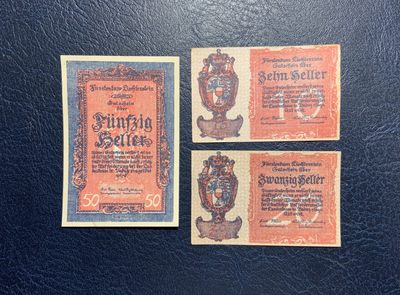 收藏联盟Quantum Auction 第246期拍卖 - 列支敦士登1920年10，20，50海勒 品相UNC- 细节如图