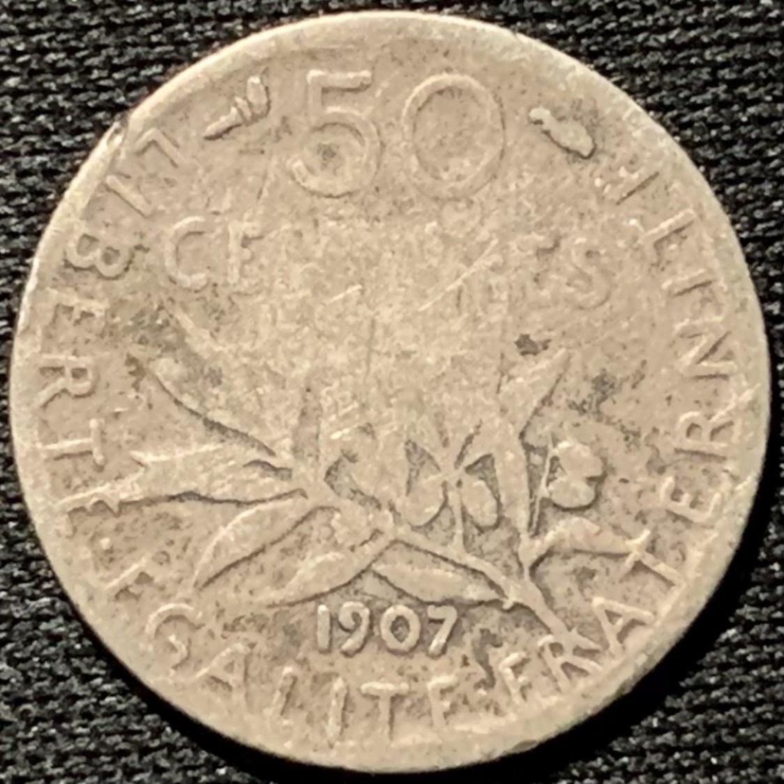 紫瑗钱币——第262期拍卖 法国 1907年 播种女神 50分 2.5克 0.835银