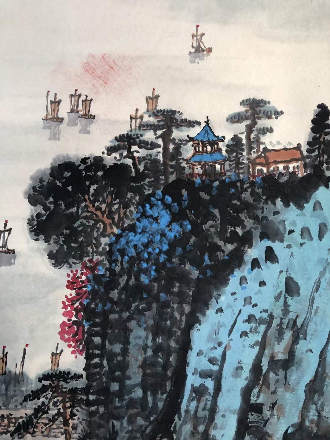 钱松岩山水图一副，画工精湛，形象逼真，纸本立轴包手绘，画心68/45……h12