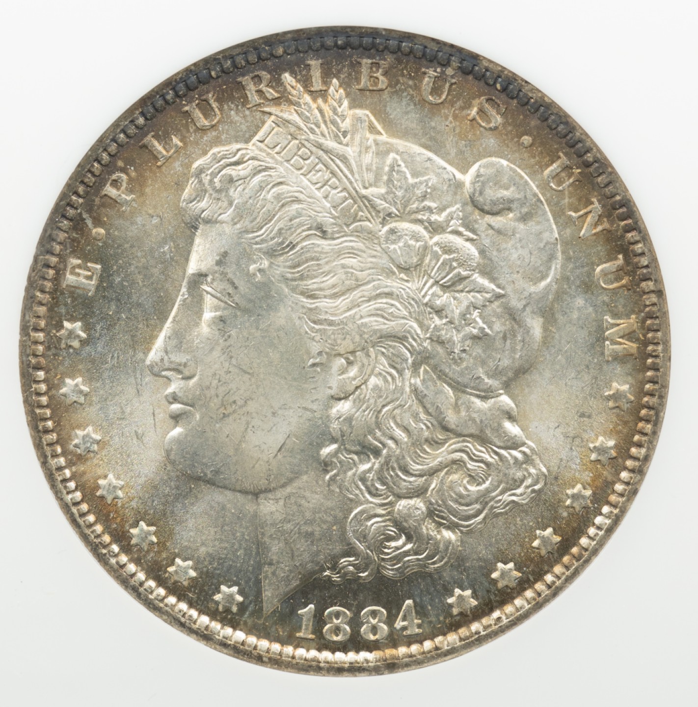 万国钱币拍卖第005期 1884O美国摩根1美元大银，老盒金彩，车轮转光。