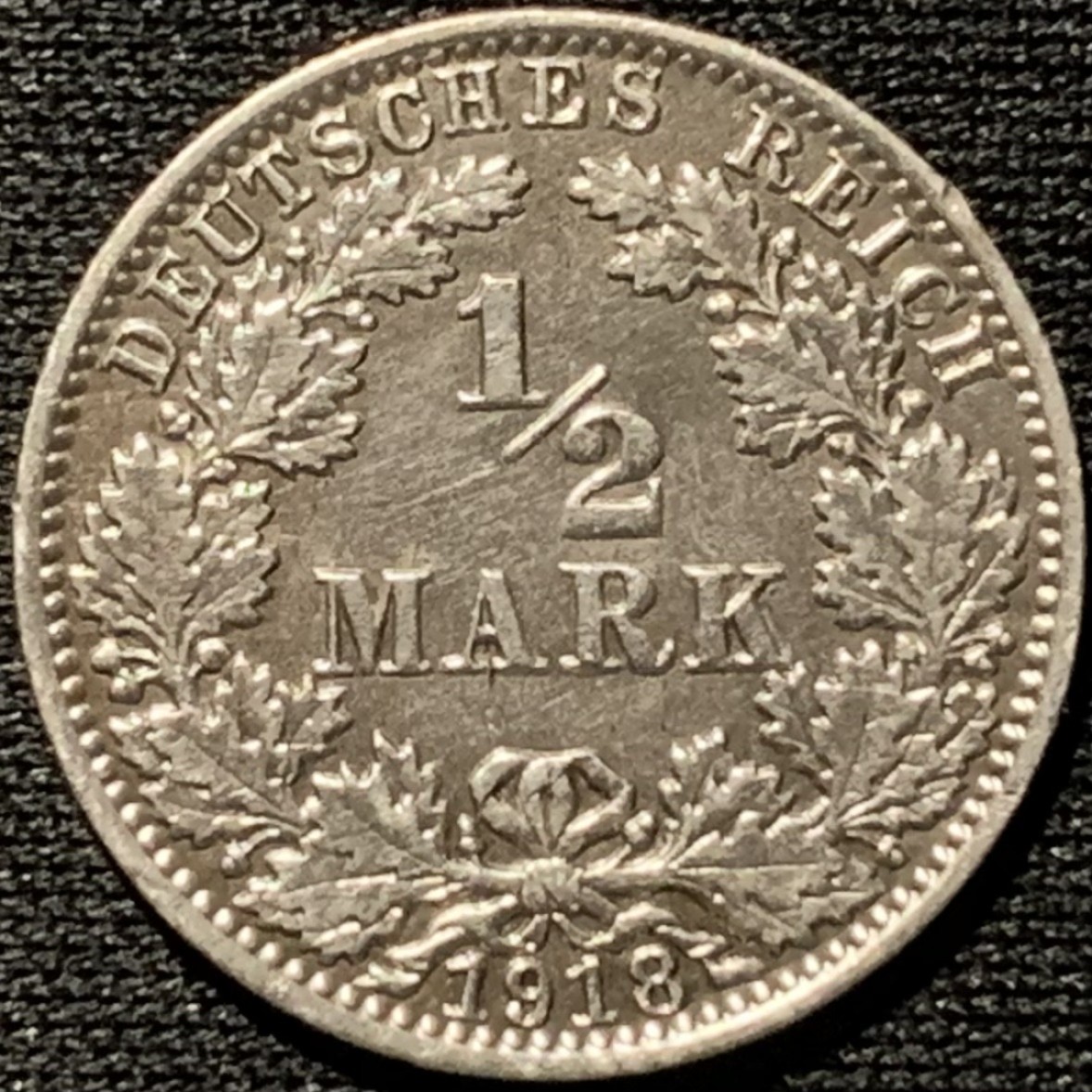 紫瑗钱币——第262期拍卖 德国 1918年 A厂 第二帝国 长翅 1/2马克 2.77克 0.9银