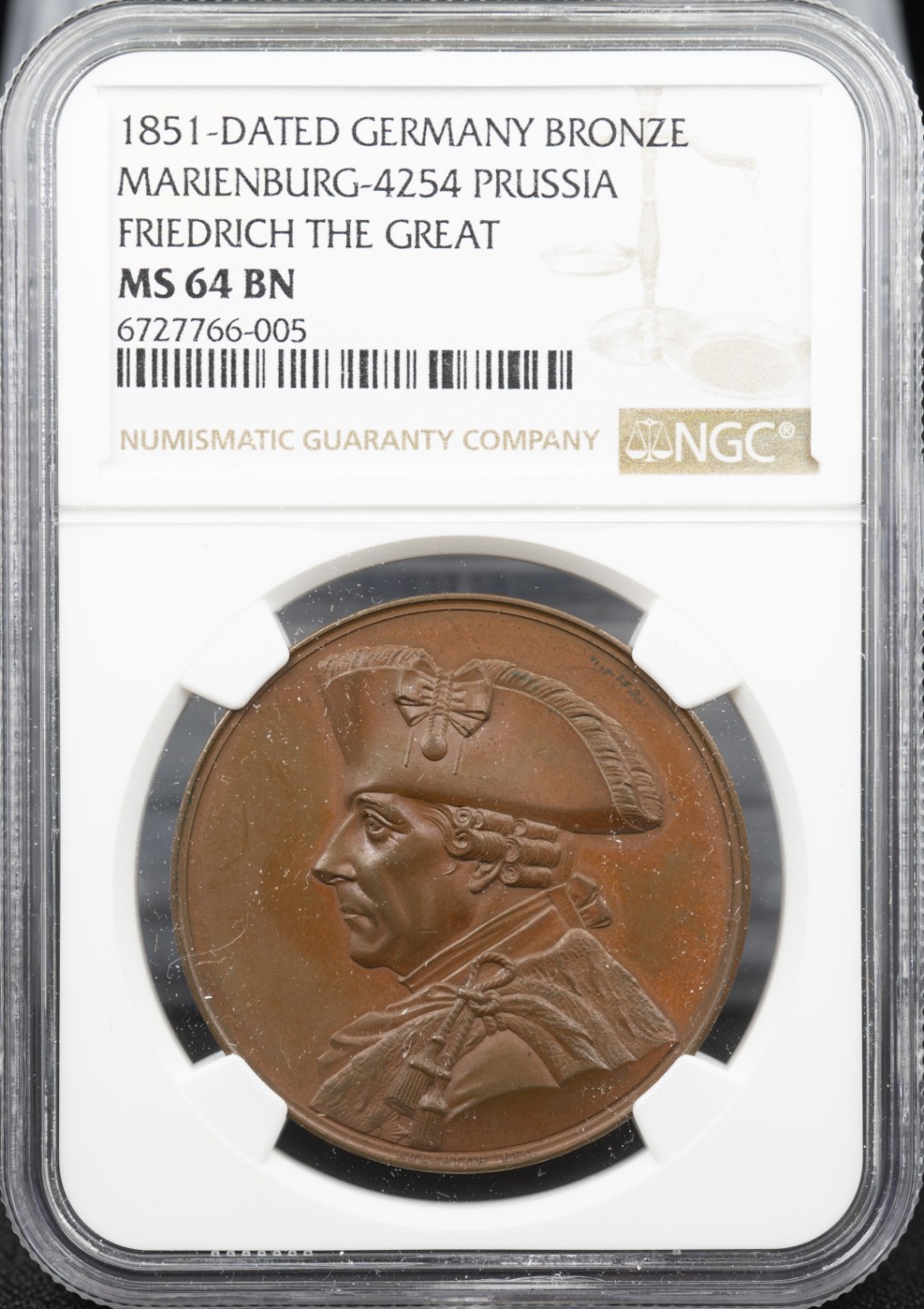 万国钱币拍卖第005期 1851年德国普鲁士腓特烈大帝戎装骑马雕像落成纪念铜章