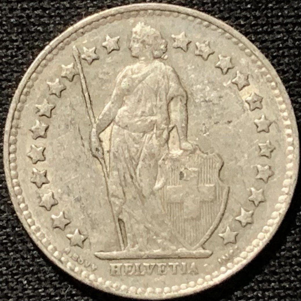 紫瑗钱币——第262期拍卖 瑞士 1951年 赫尔维蒂亚 1/2法郎 2.5克 0.835银