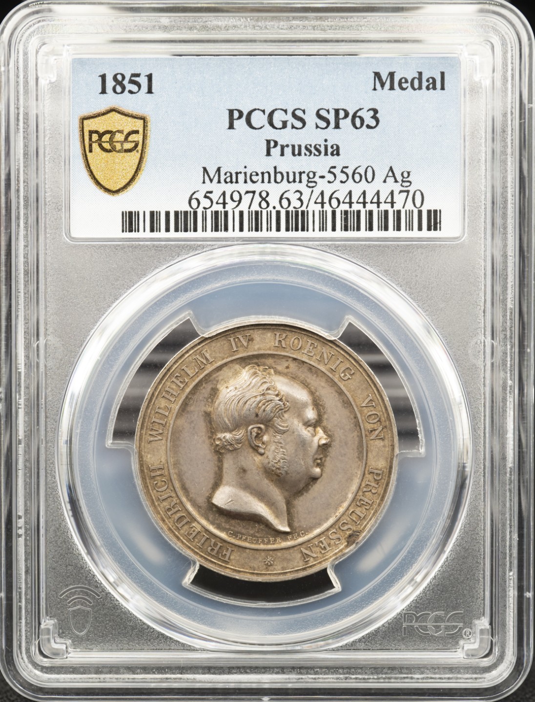 万国钱币拍卖第005期 1851德国普鲁士威廉四世霍亨索伦—西格玛林根银章，稀少
