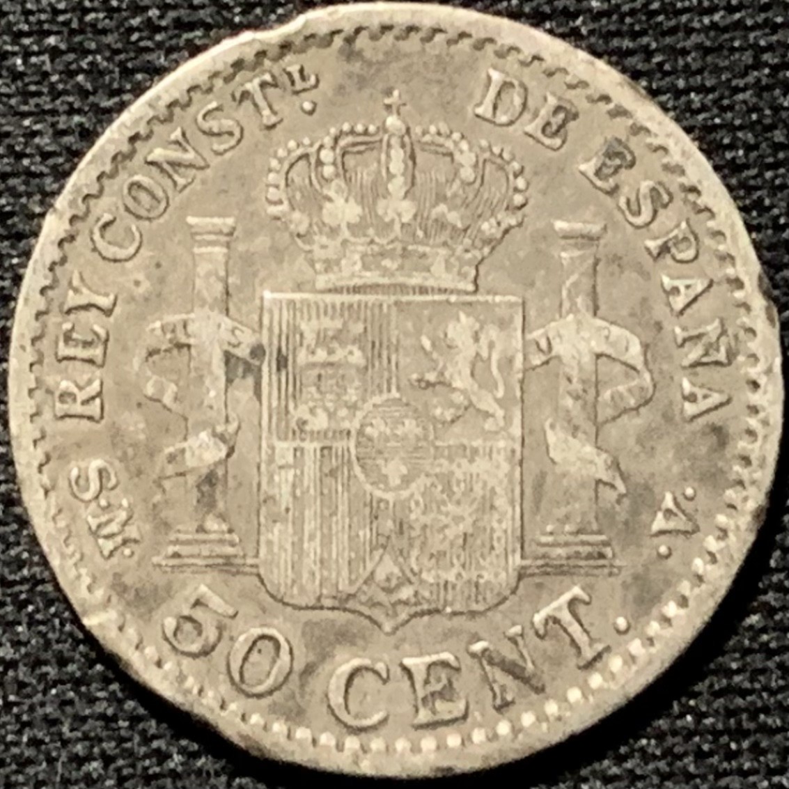 紫瑗钱币——第262期拍卖 西班牙 1904年 阿方索十三世 少年头 50分 2.5克 0.835银