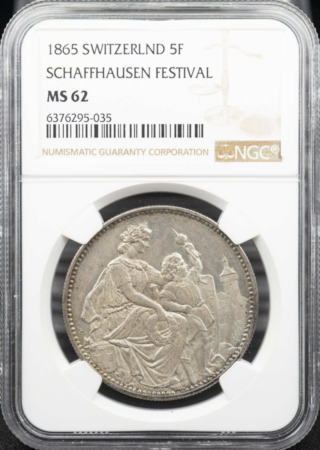 万国钱币拍卖第005期 1865瑞士沙夫豪森射击节5法郎银币