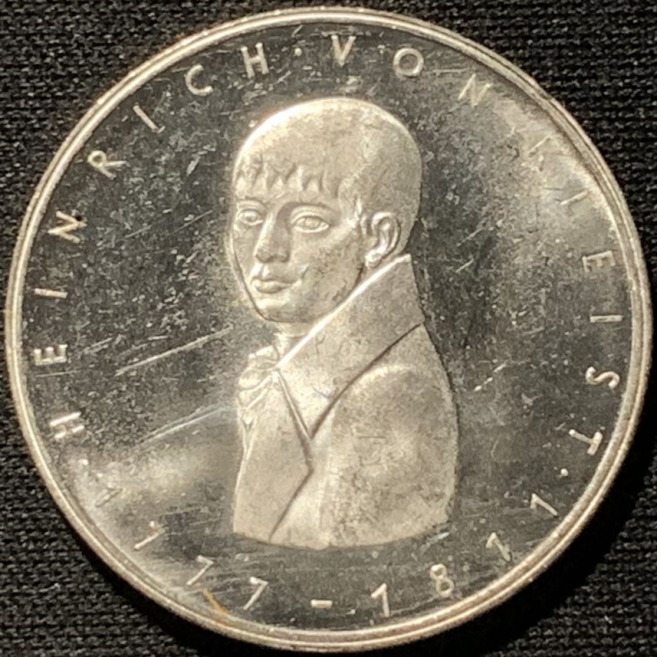 紫瑗钱币——第262期拍卖 联邦德国 1977年 G厂 克莱斯特诞辰100周年 5马克 11.2克 0.625银 UNC