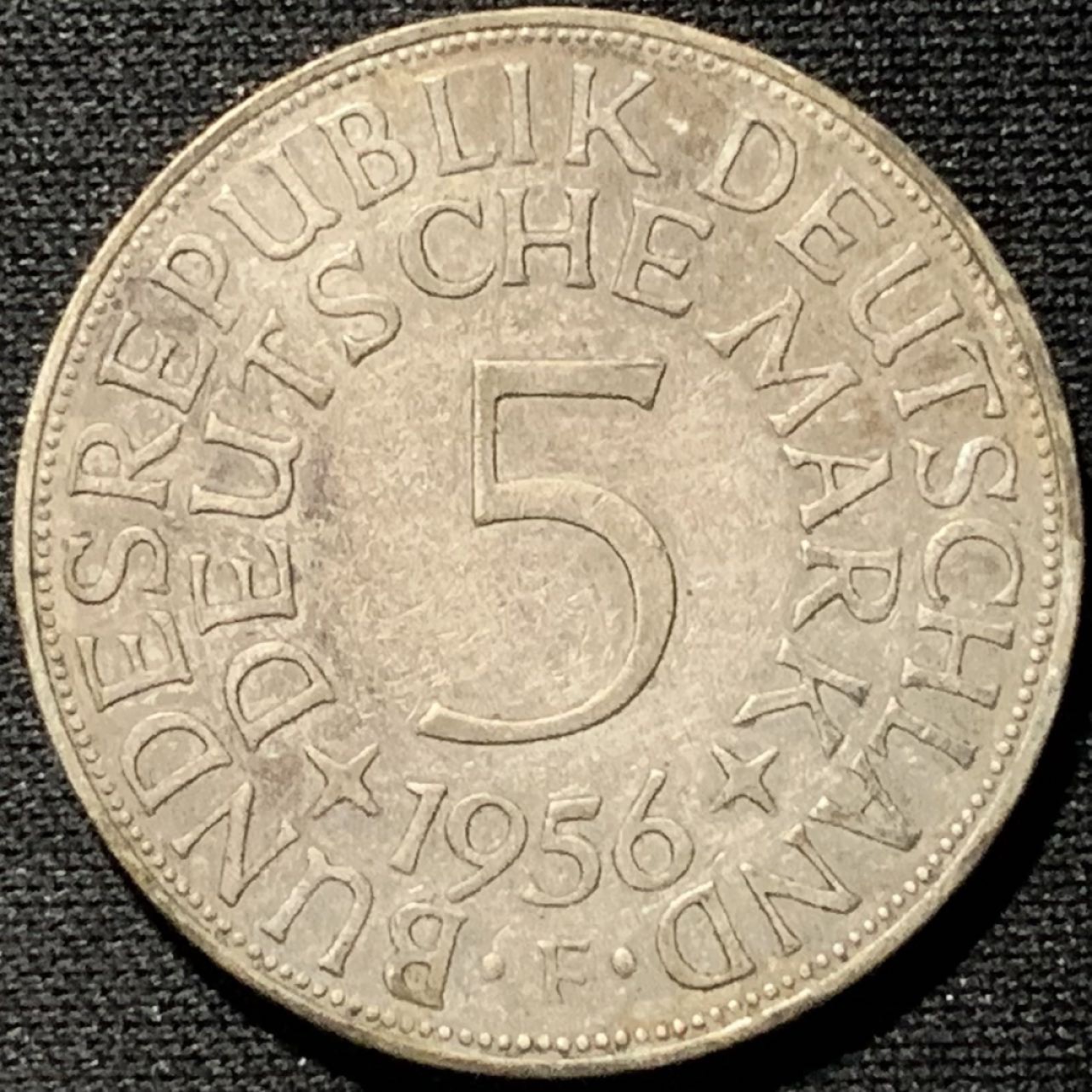 紫瑗钱币——第262期拍卖 联邦德国 1956年 F厂 流通 5马克 11.2 0.625银