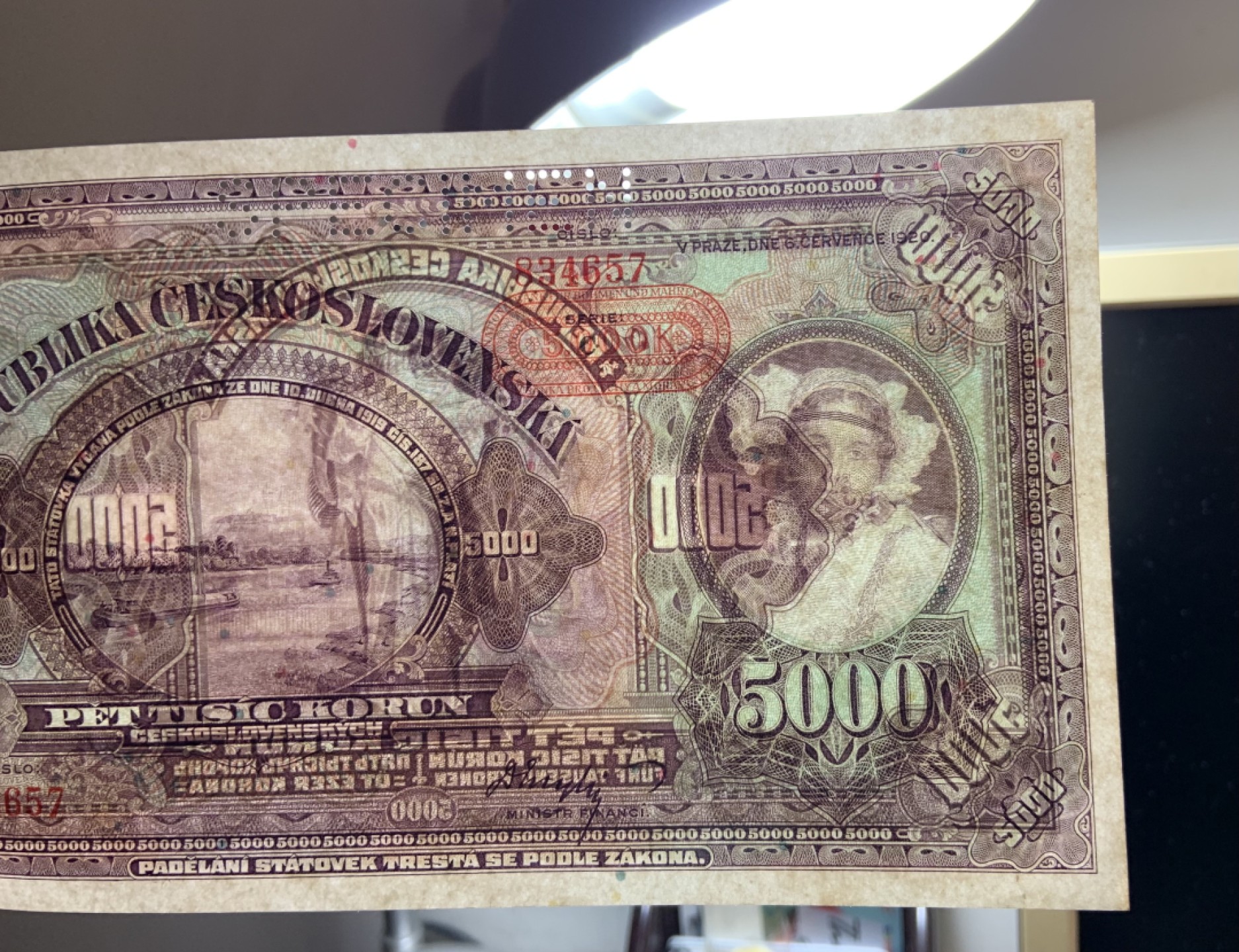 收藏联盟Quantum Auction 第246期拍卖 捷克斯洛伐克1920年5000克朗样票 品相UNC-