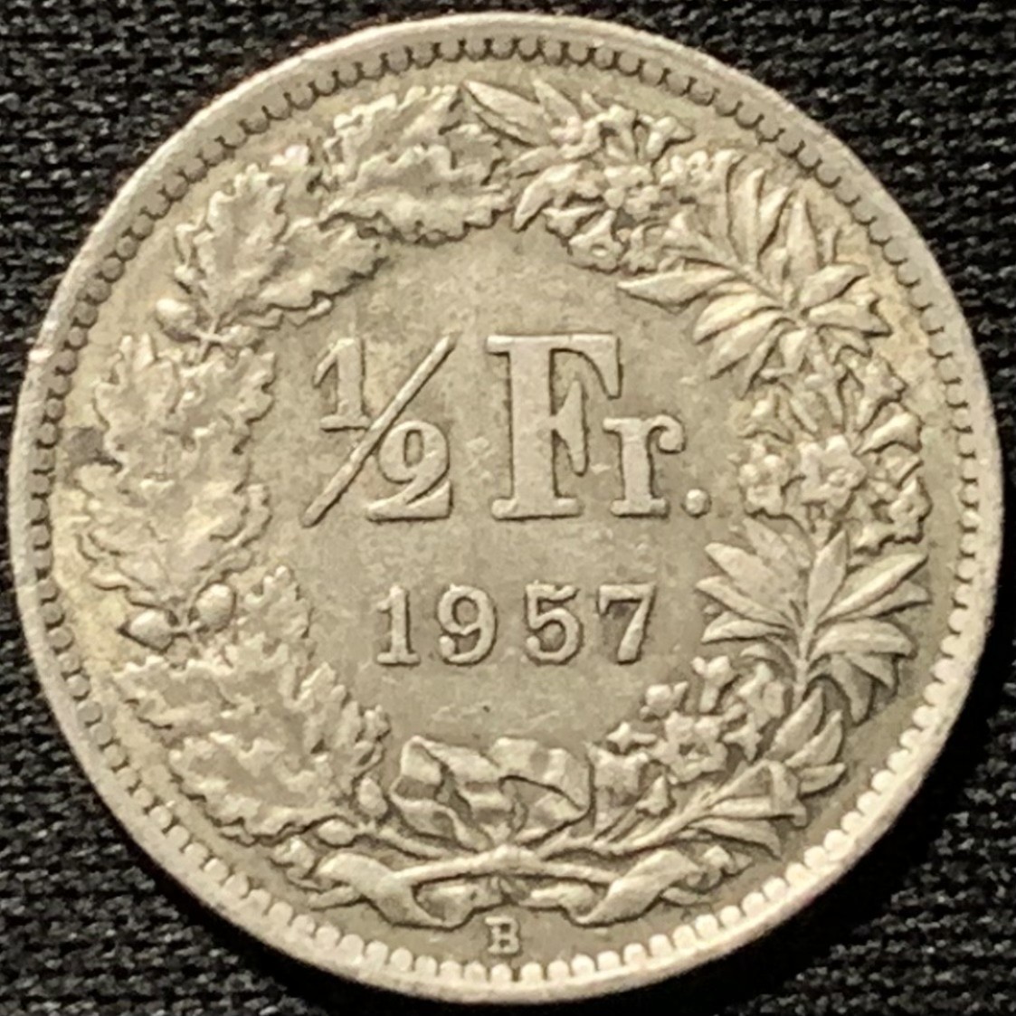 紫瑗钱币——第262期拍卖 瑞士 1957年 赫尔维蒂亚 1/2法郎 2.5克 0.835银