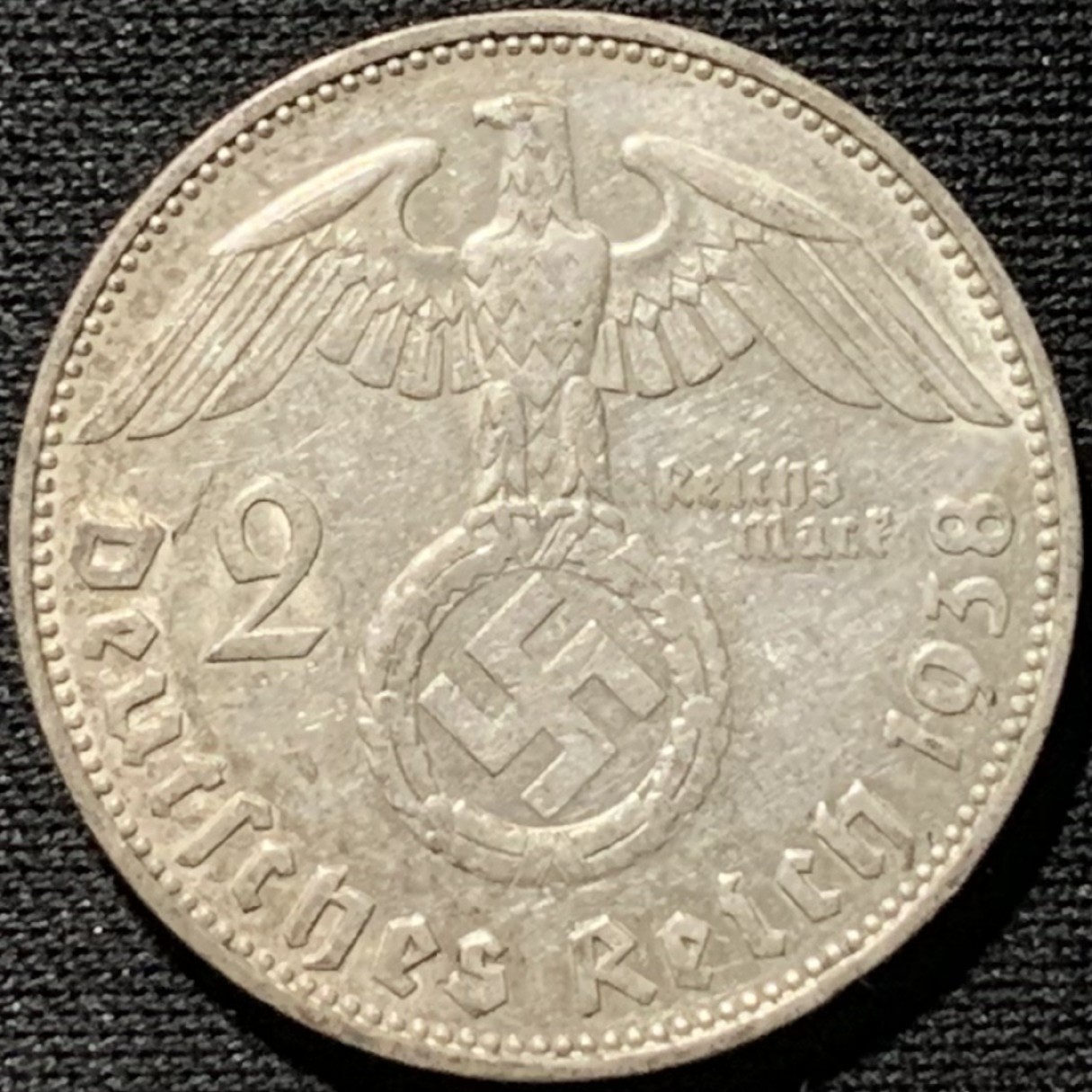 紫瑗钱币——第262期拍卖 德国 1938年 F版 兴登堡 字符 2马克 8克 0.625银