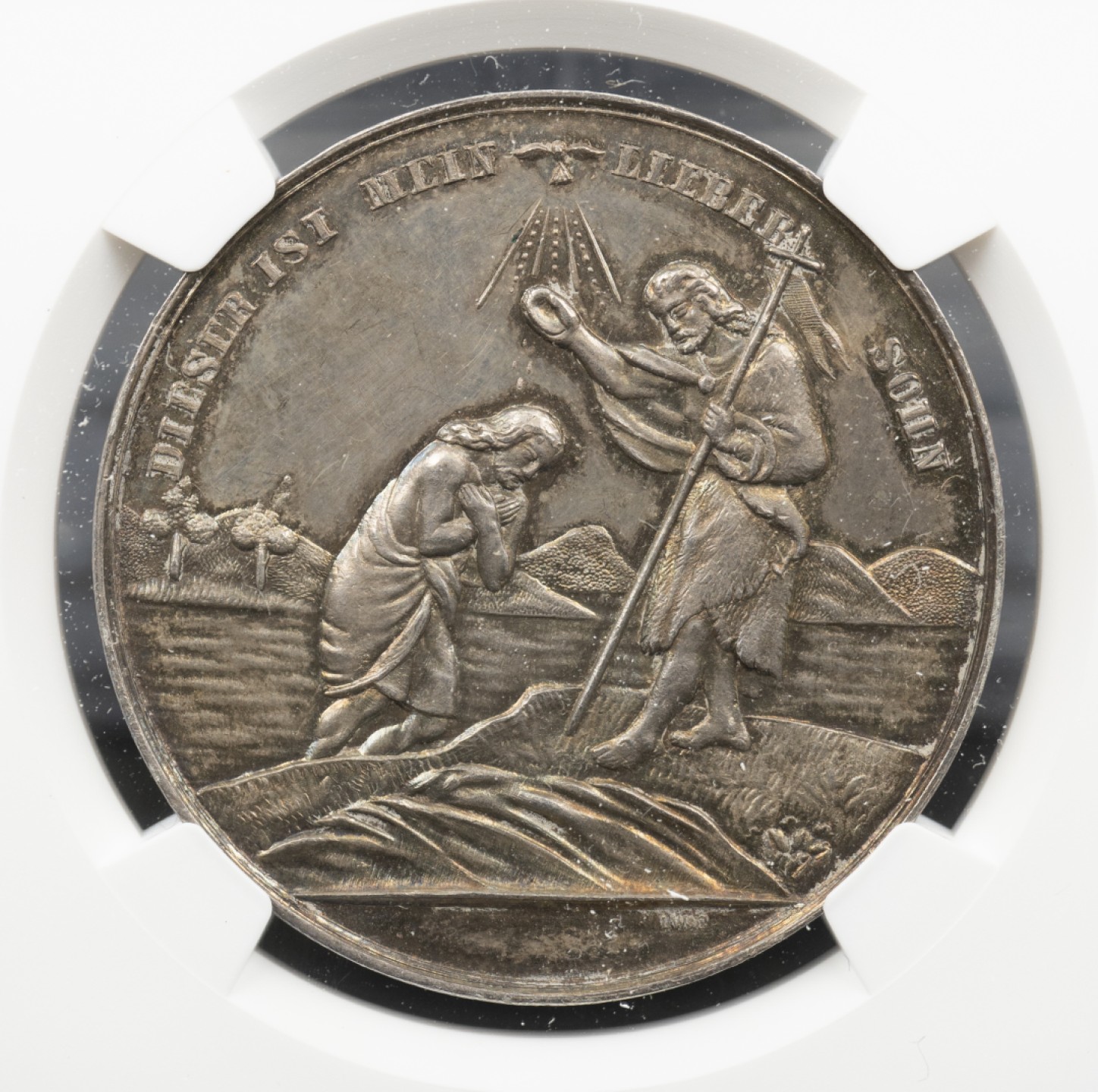 万国钱币拍卖第005期 19世纪德国耶稣在约旦河接受洗礼纪念银章36MM