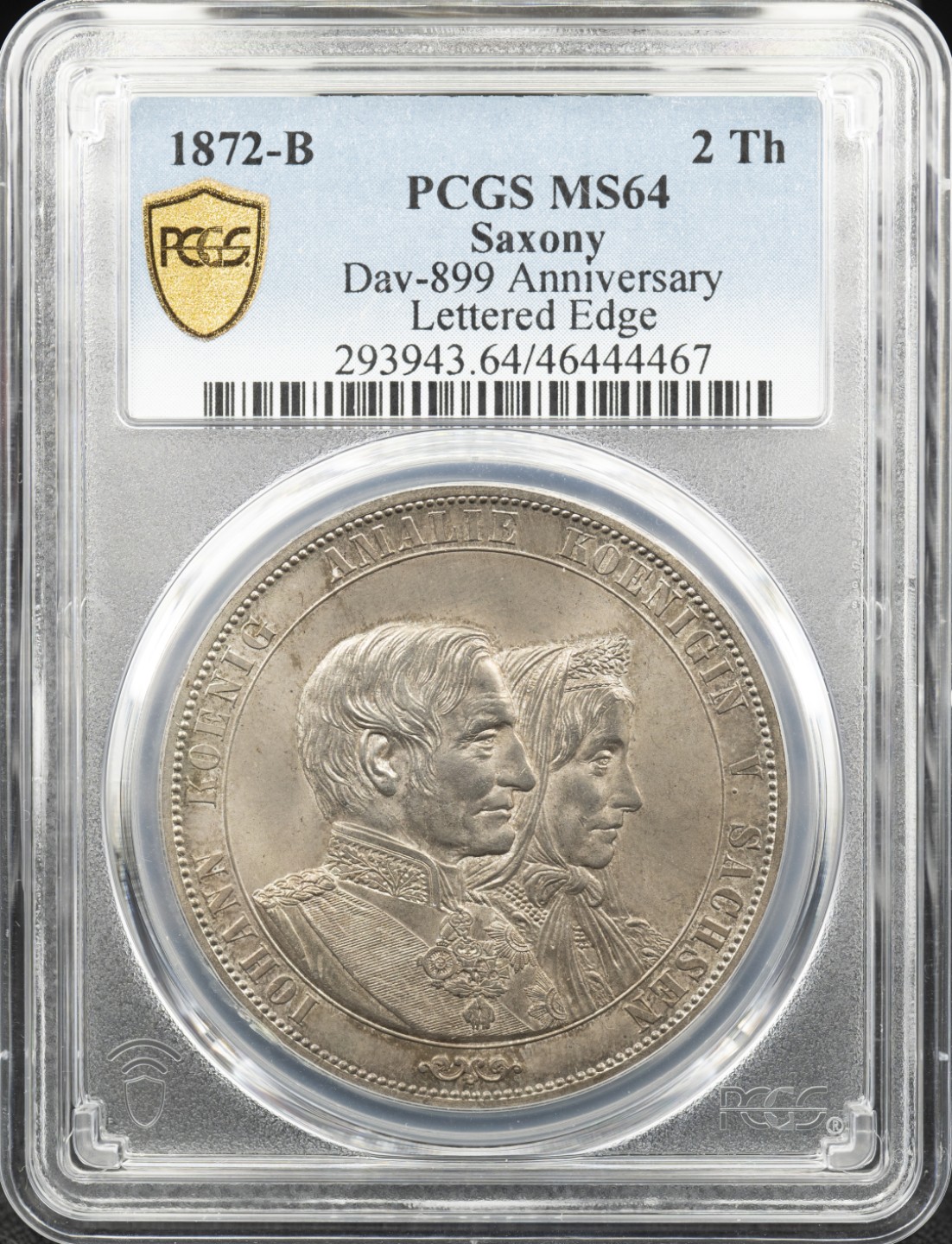 万国钱币拍卖第005期 1872年德国萨克森金婚2泰勒大银，最后的2泰勒，好品越来越难，五彩原味欧洲一手纸袋包浆，低评状态。